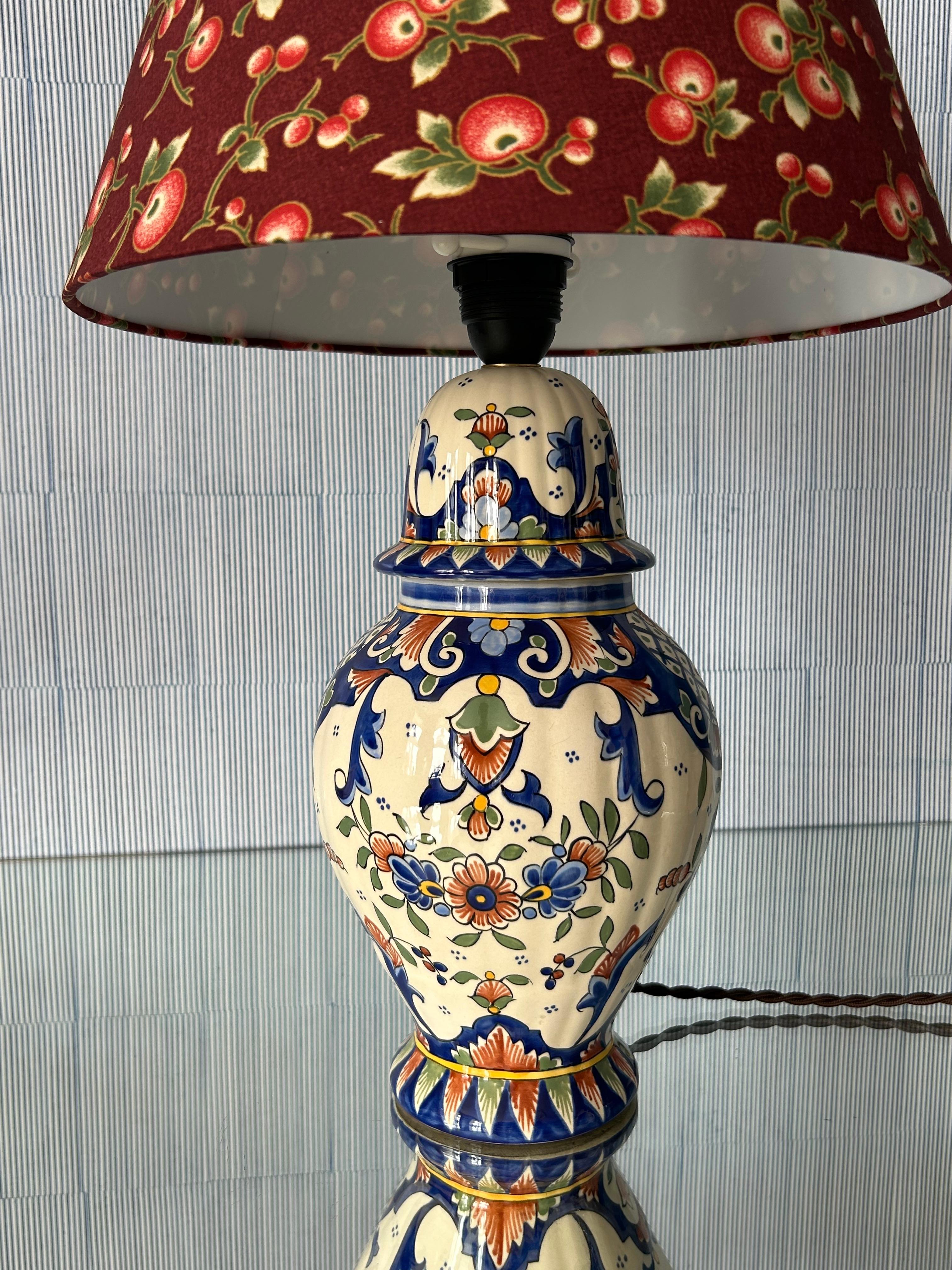 Vintage Ceramic Table Lamp with Customized Red Shade, France, 20th Century 3