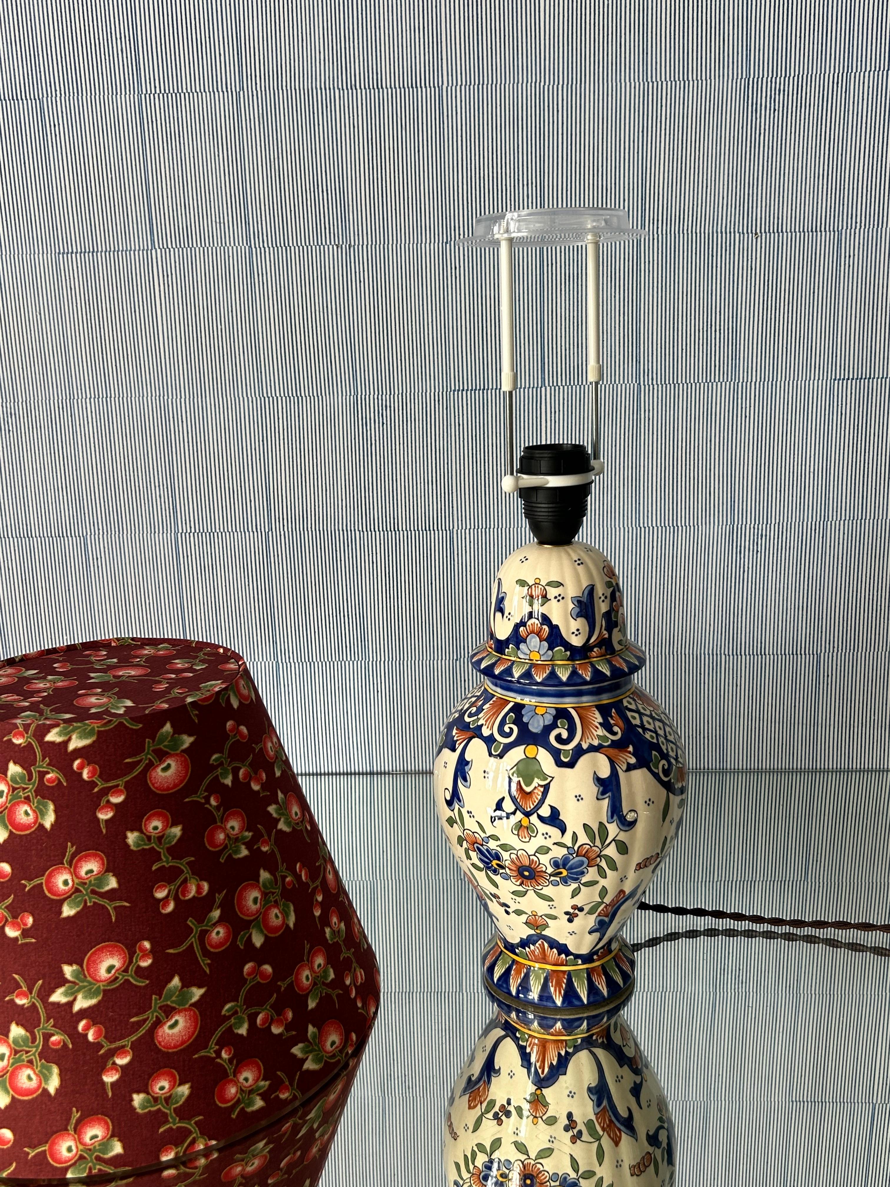 Vintage Ceramic Table Lamp with Customized Red Shade, France, 20th Century 4