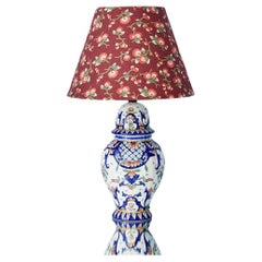 Vintage Ceramic Table Lamp with Customized Red Shade, France, 20th Century