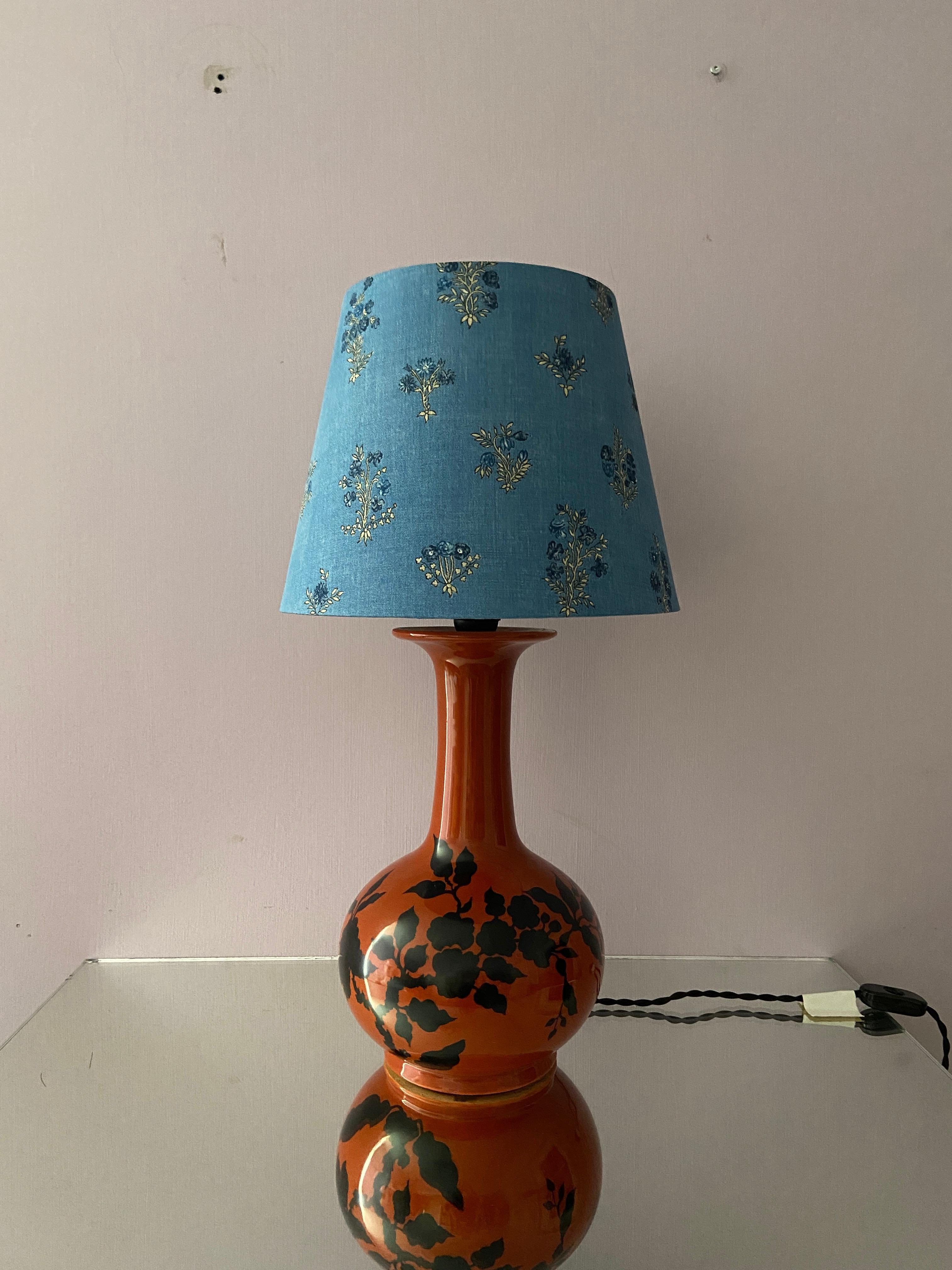 French Vintage Ceramic Table Lamp with Customized Shade, France 1960's