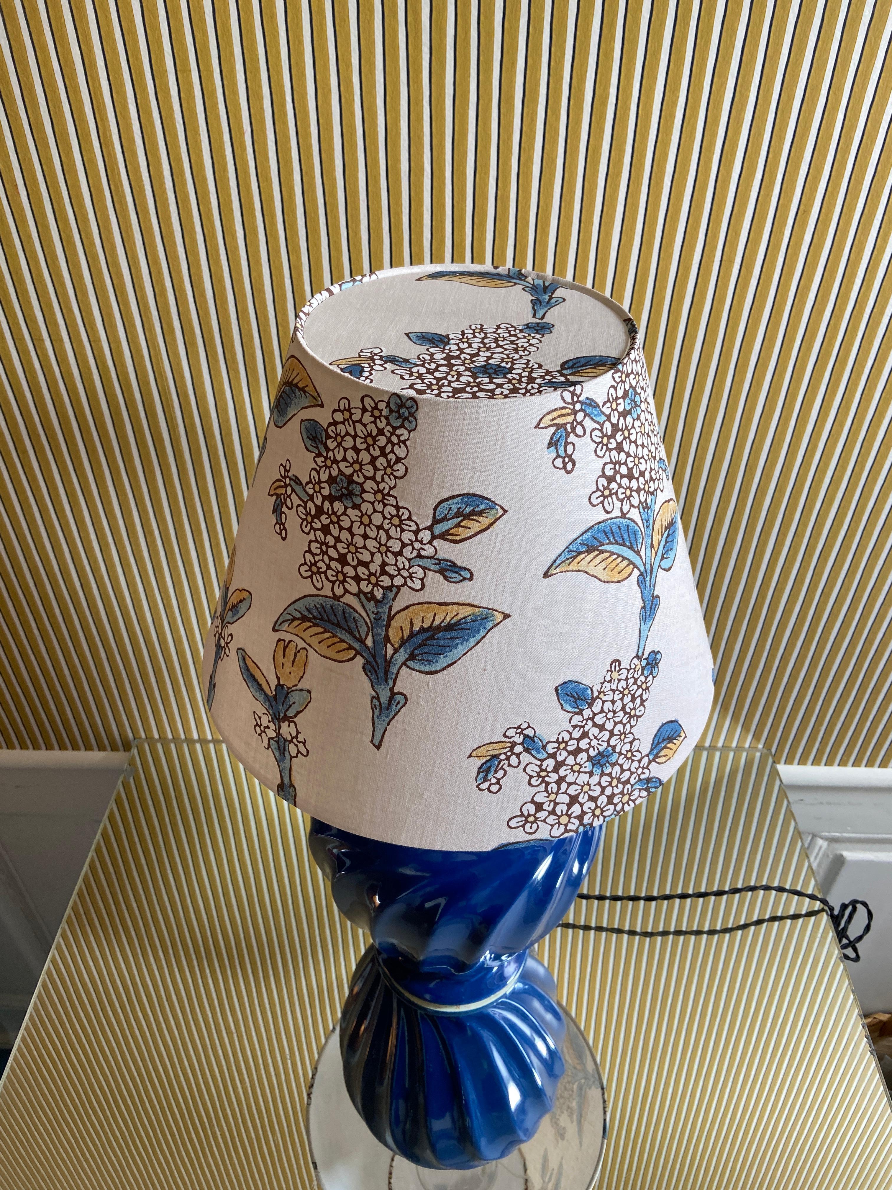 French Vintage Ceramic Table Lamp with Customized Shade, France 1970's
