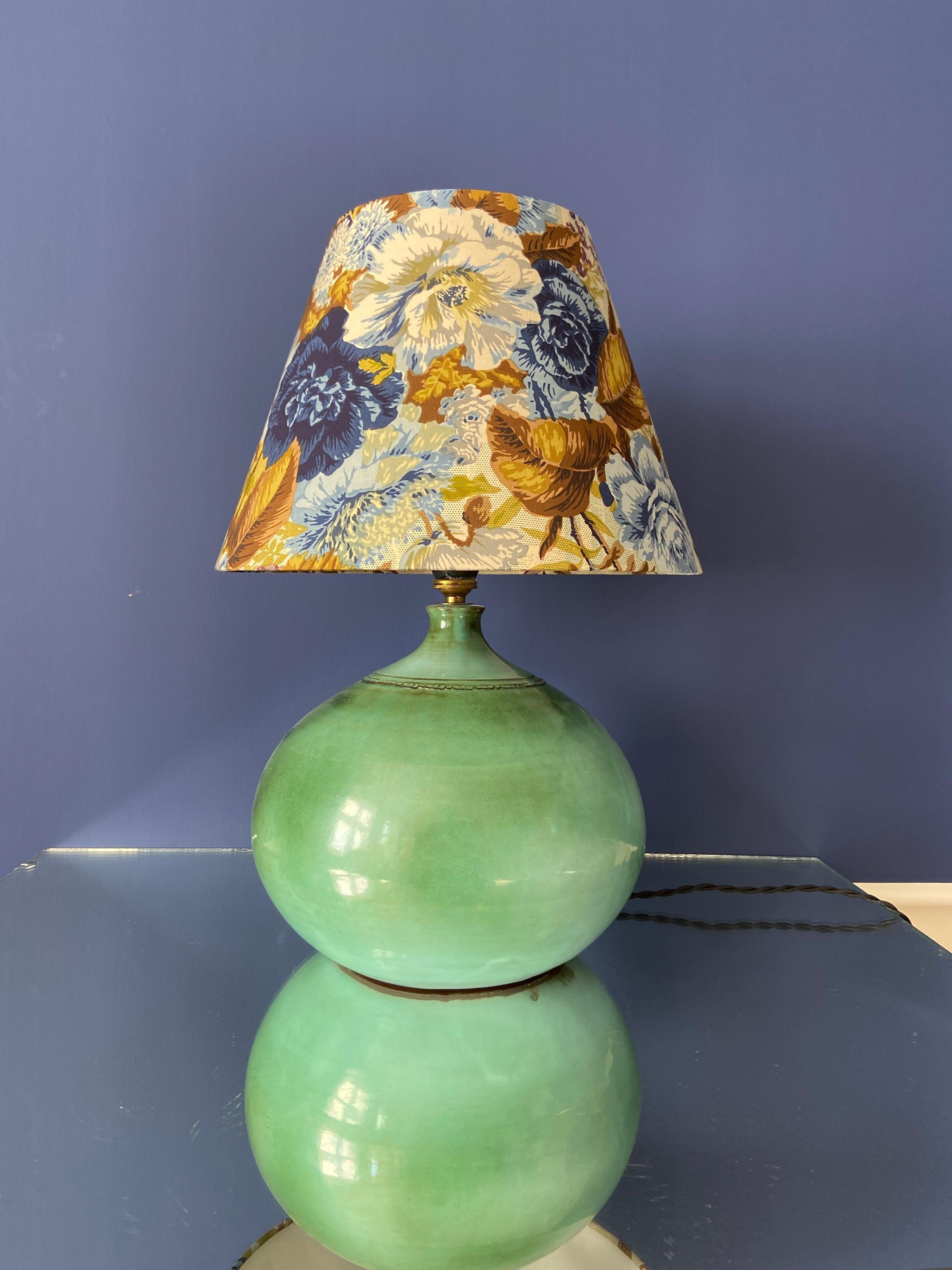 Vintage Ceramic Table Lamp with Customized Shade, France 1970's 1