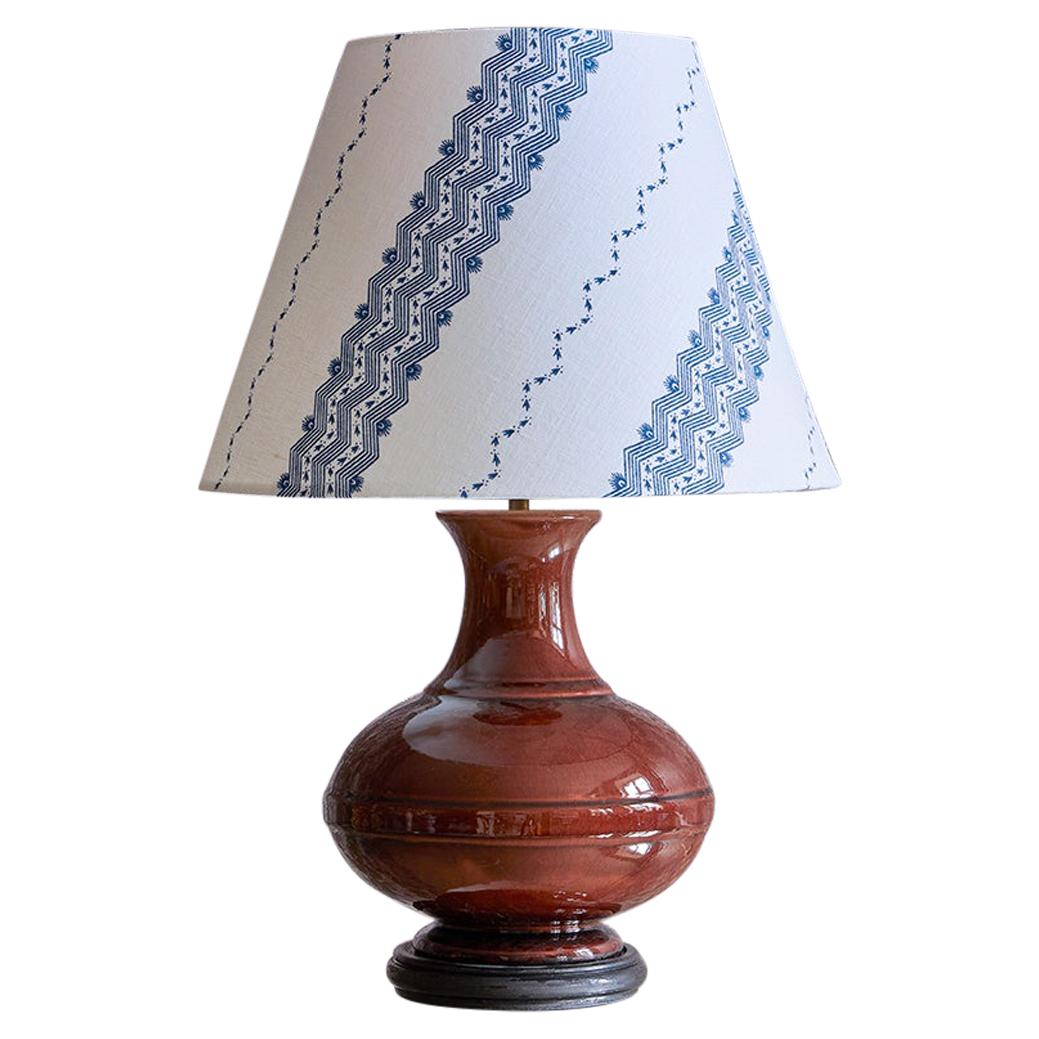 Vintage Ceramic Table Lamp With Customized Shade, France 1970s
