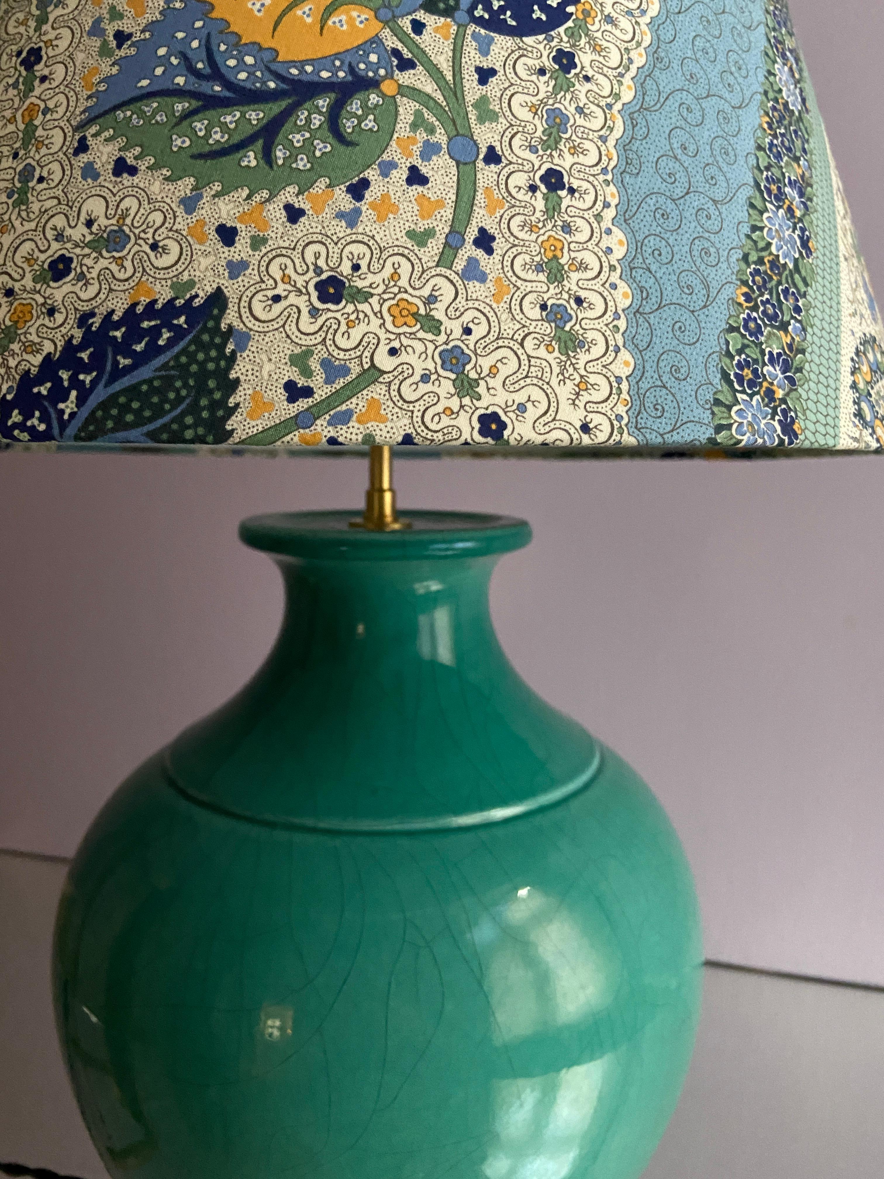 French Vintage Ceramic Table Lamp with Customized Shade by The Apartment, France 1980's