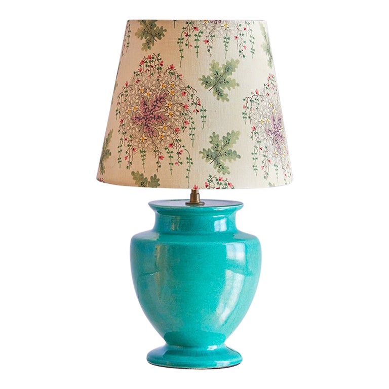 Vintage Ceramic Table Lamp with Customized Shade, France, 1980
s