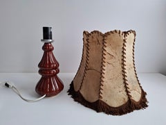 Vintage Ceramic Table Lamp with Hand-Stitched Leather Shade, 1980s