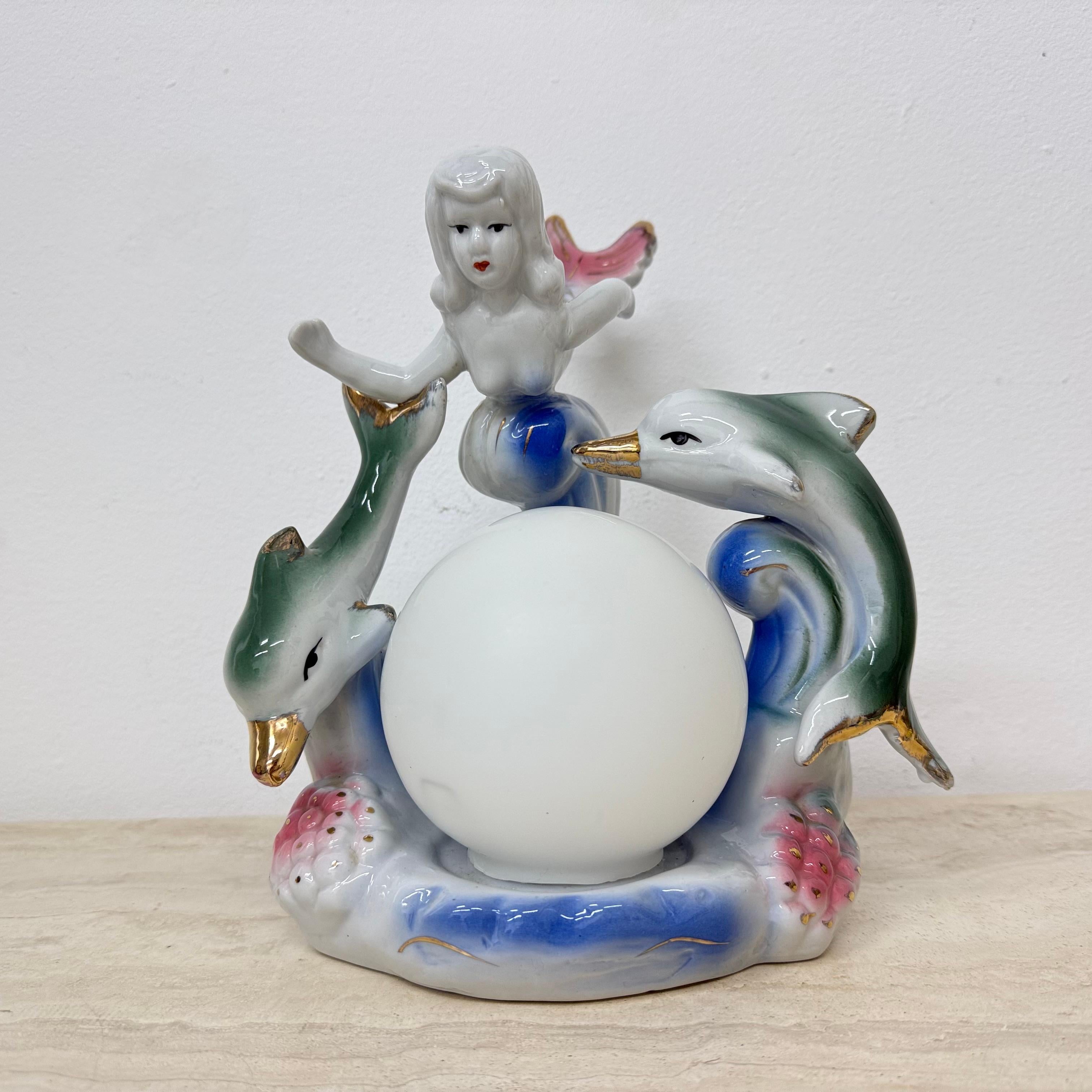 Lampe de table vintage avec sirène et dauphins, années 1980 en vente 4