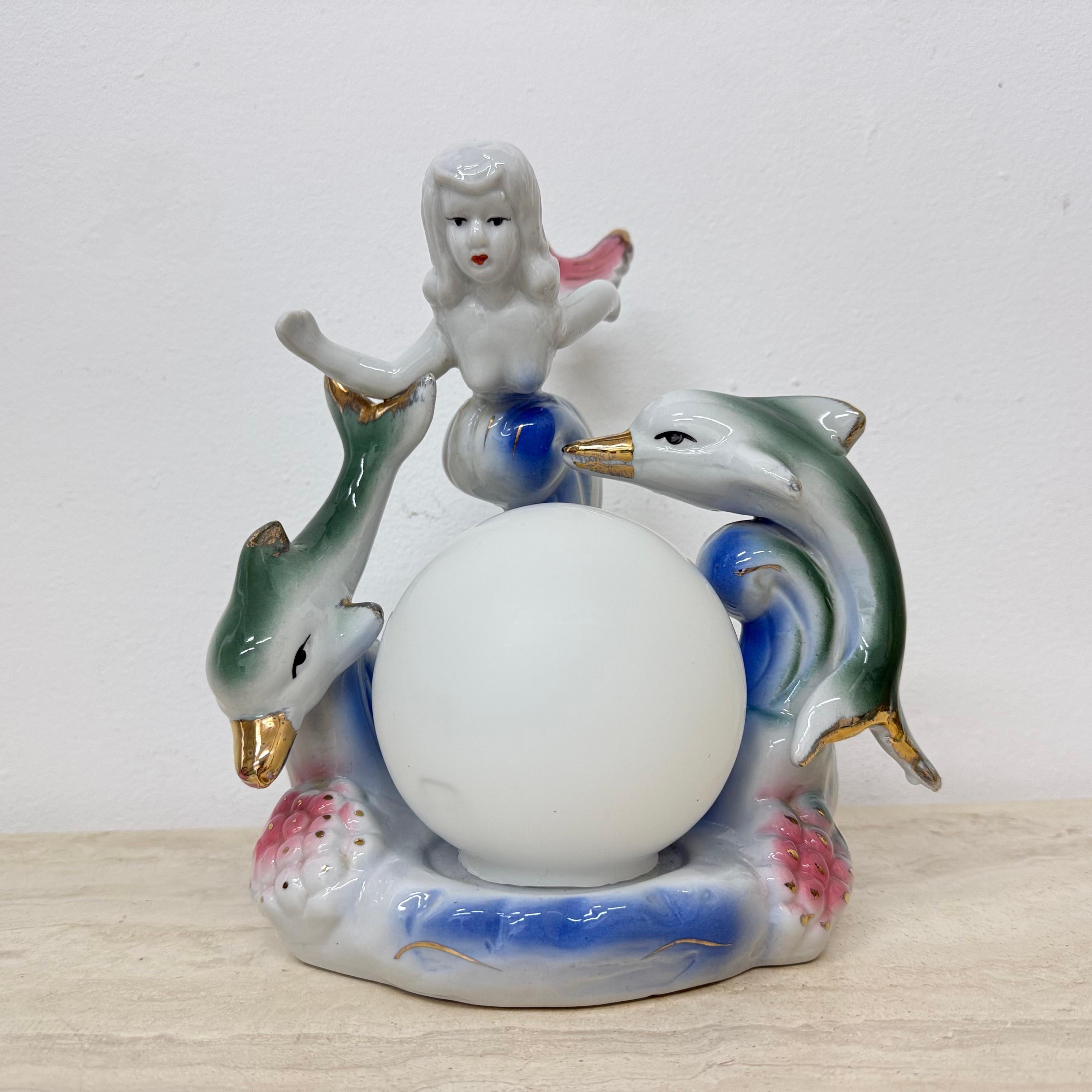 Lampe de table vintage avec sirène et dauphins, années 1980 en vente 5