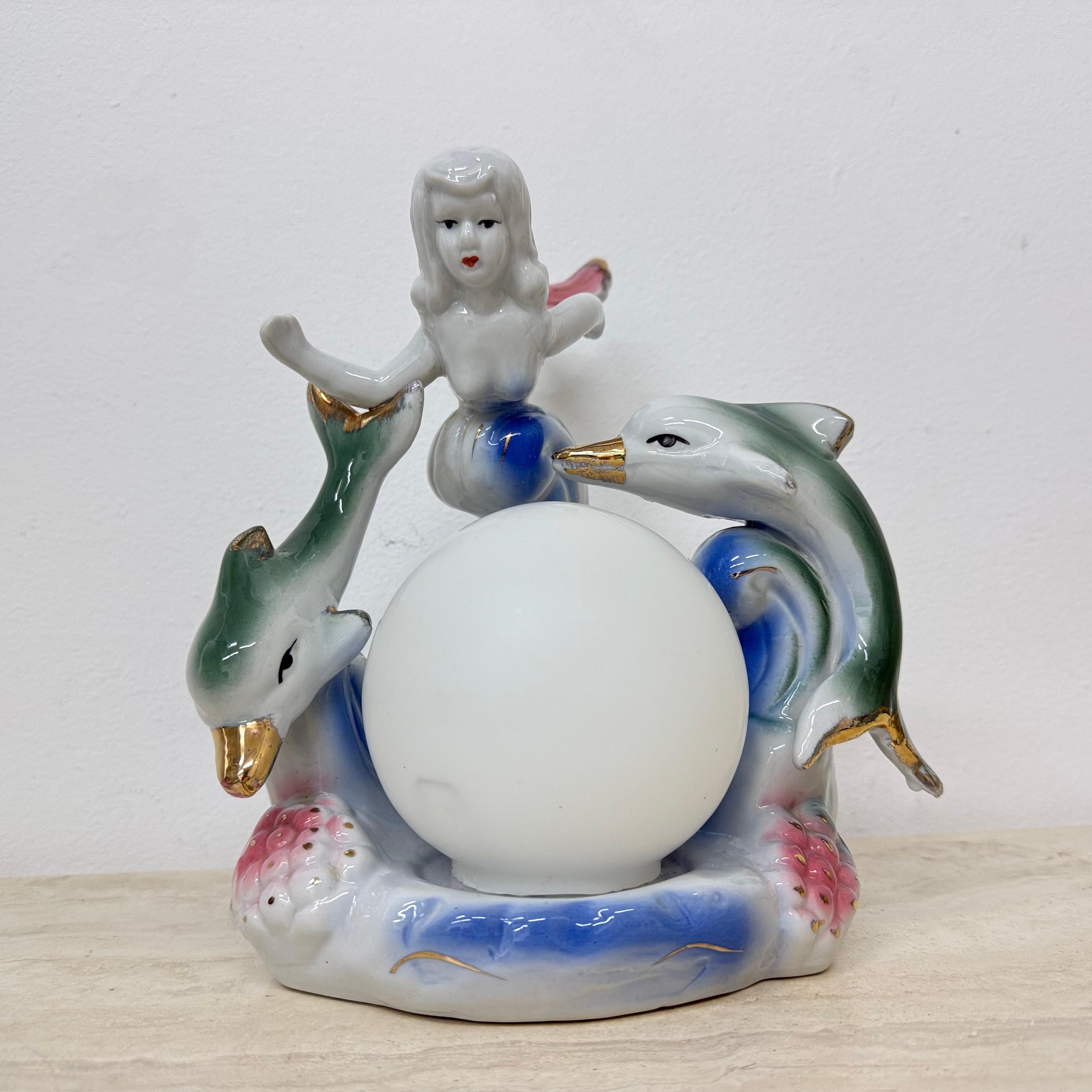 Lampe de table vintage avec sirène et dauphins, années 1980 en vente 6