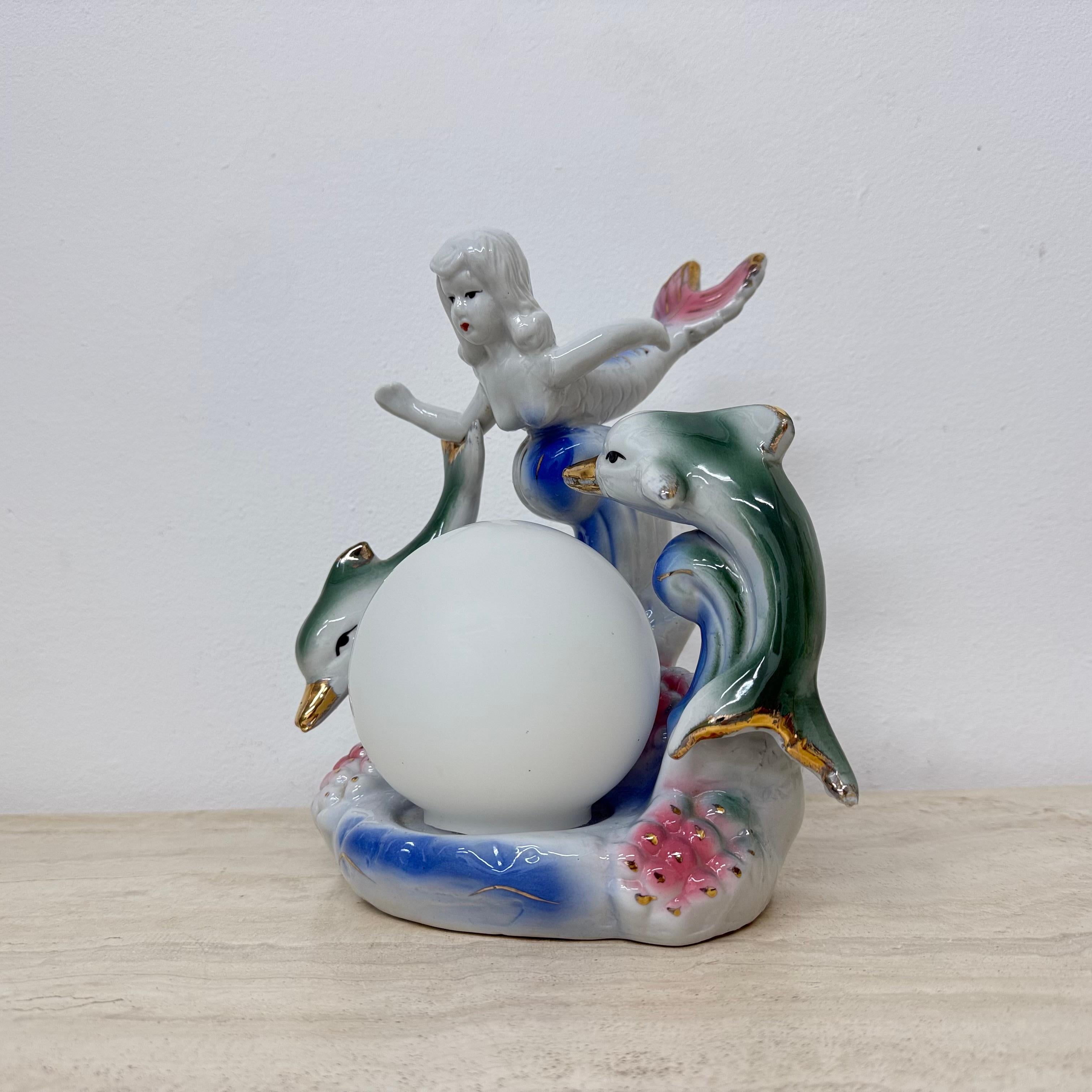 Lampe de table vintage avec sirène et dauphins, années 1980 en vente 7