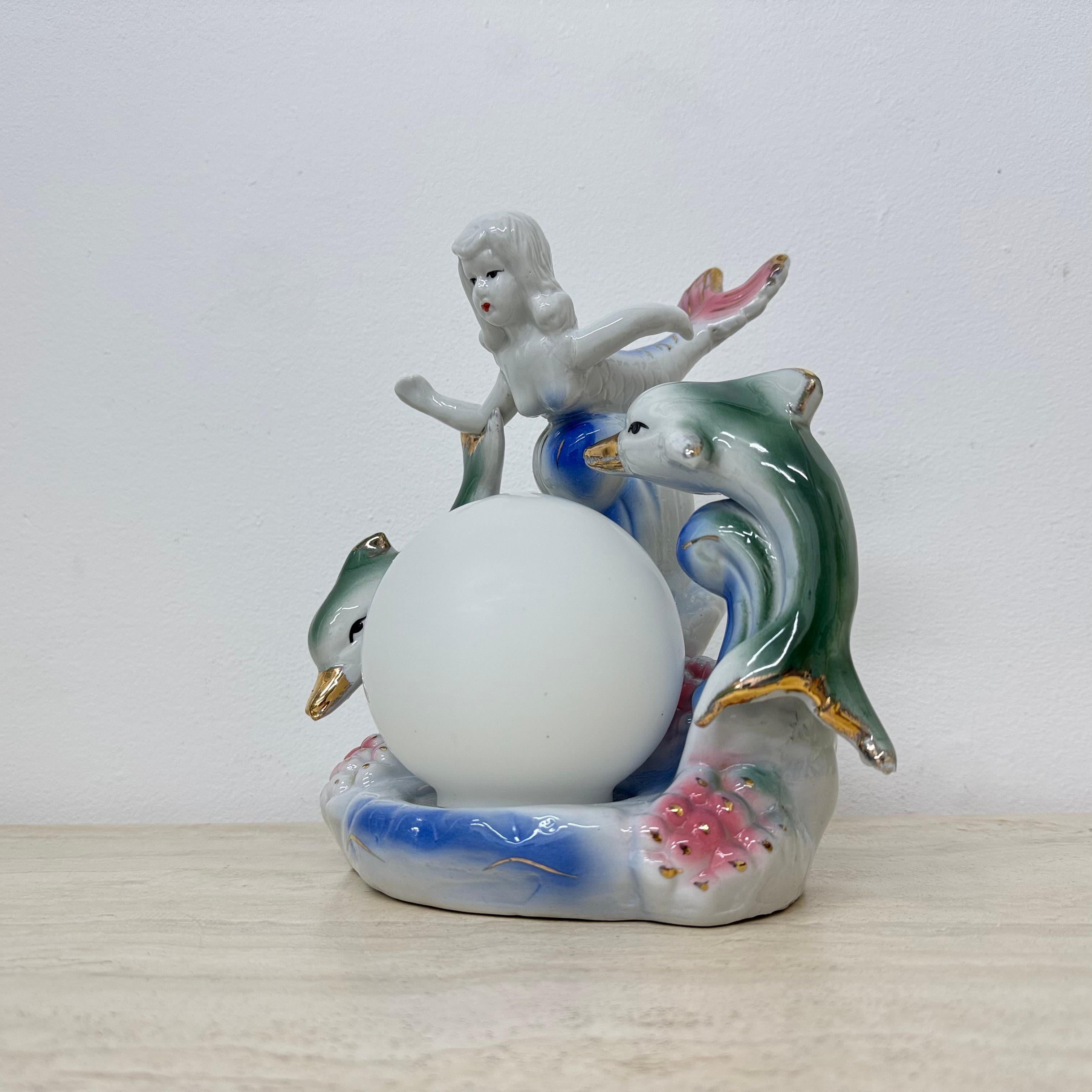 Lampe de table vintage avec sirène et dauphins, années 1980 en vente 8