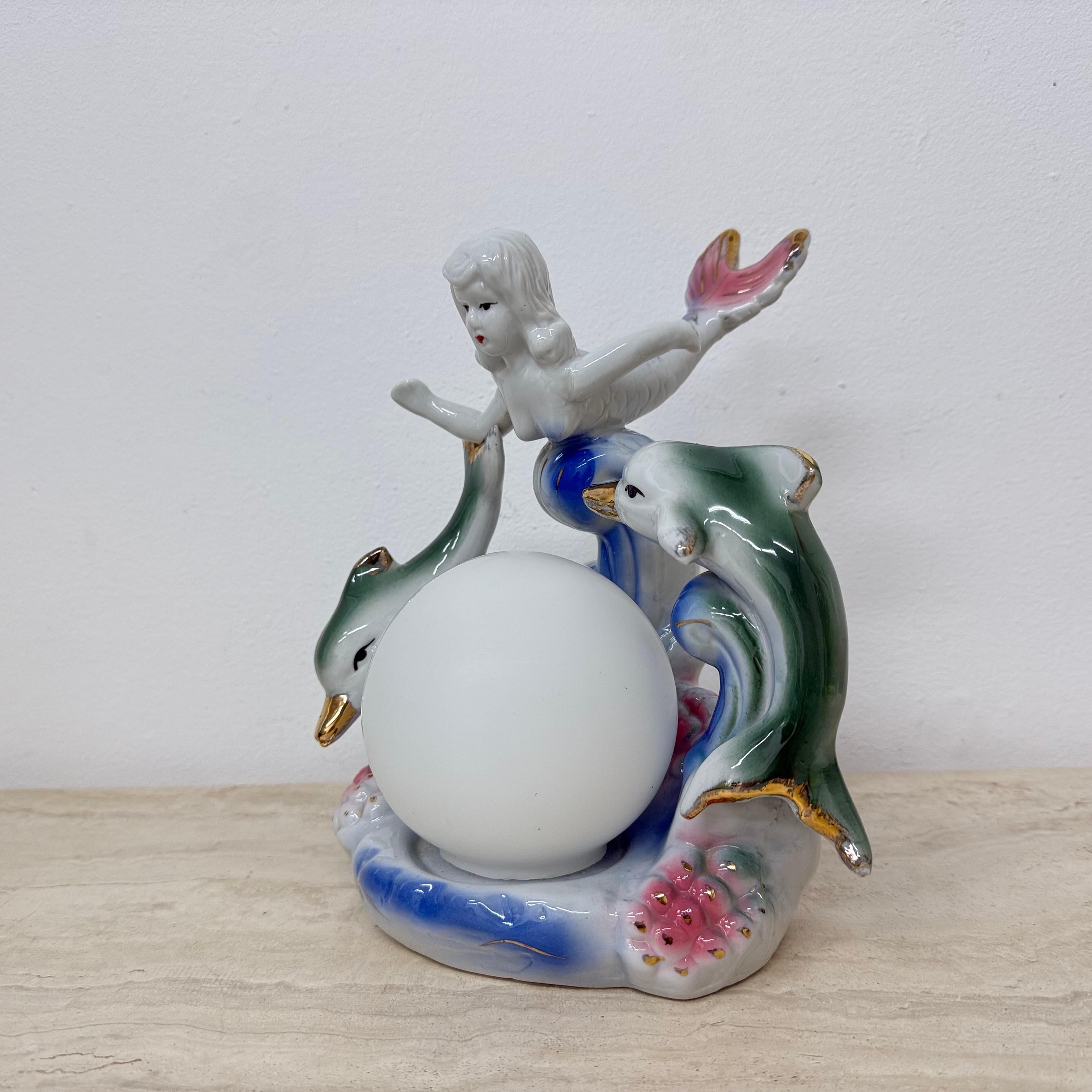 Lampe de table vintage avec sirène et dauphins, années 1980 en vente 9