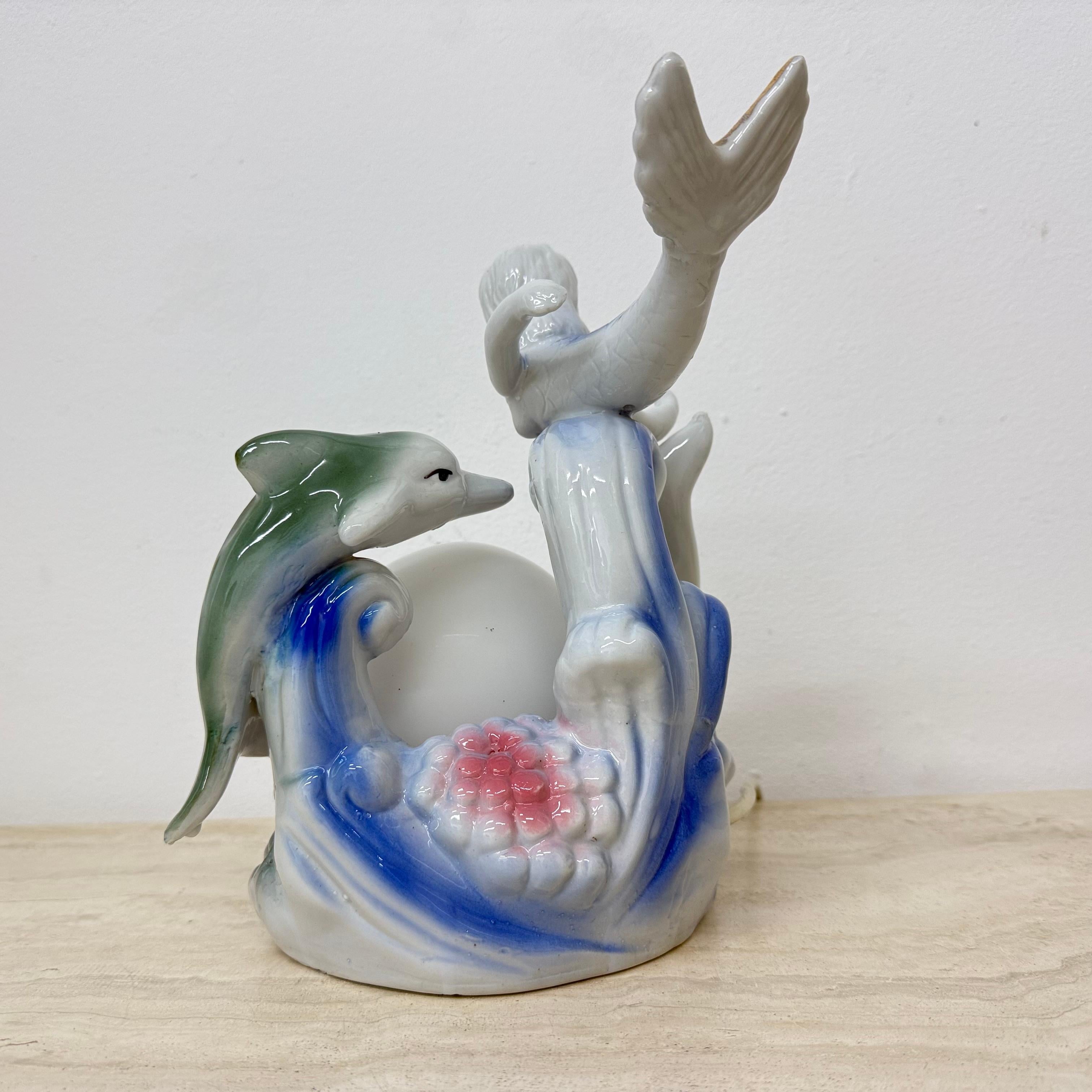 Lampe de table vintage avec sirène et dauphins, années 1980 en vente 10