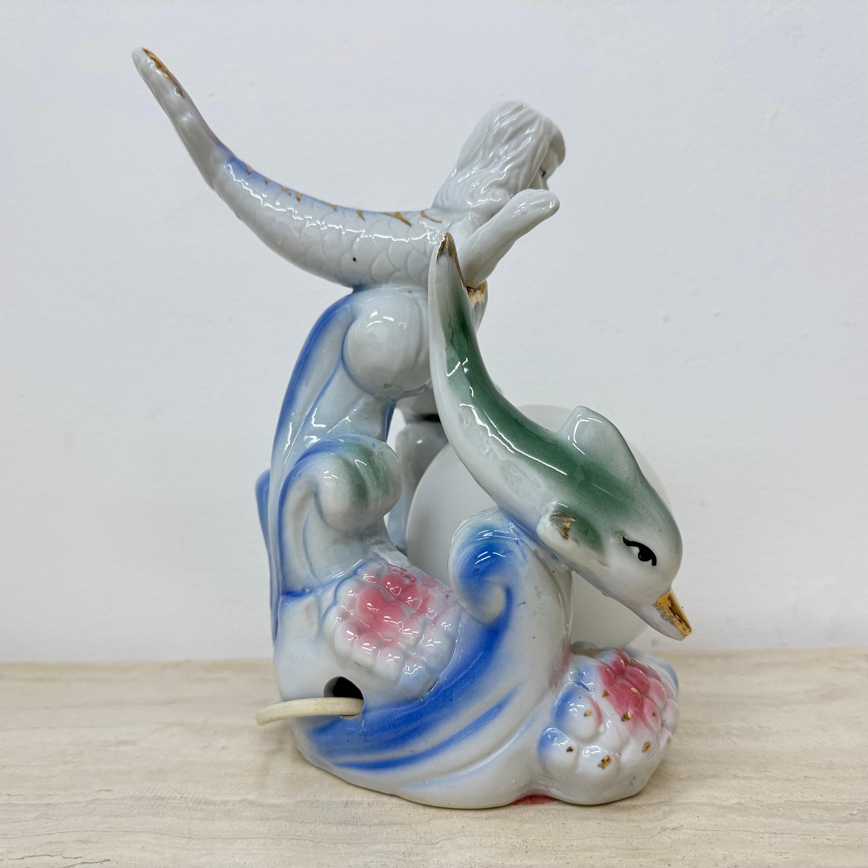 Lampe de table vintage avec sirène et dauphins, années 1980 en vente 11