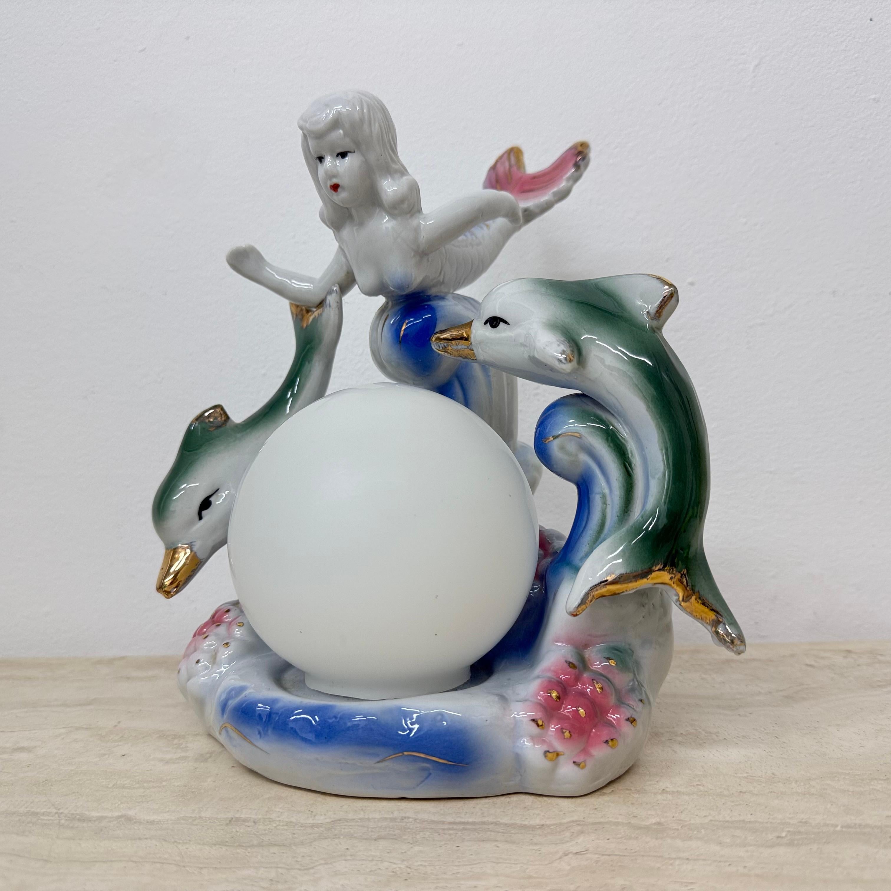 Lampe de table vintage avec sirène et dauphins, années 1980 Bon état - En vente à Delft, NL