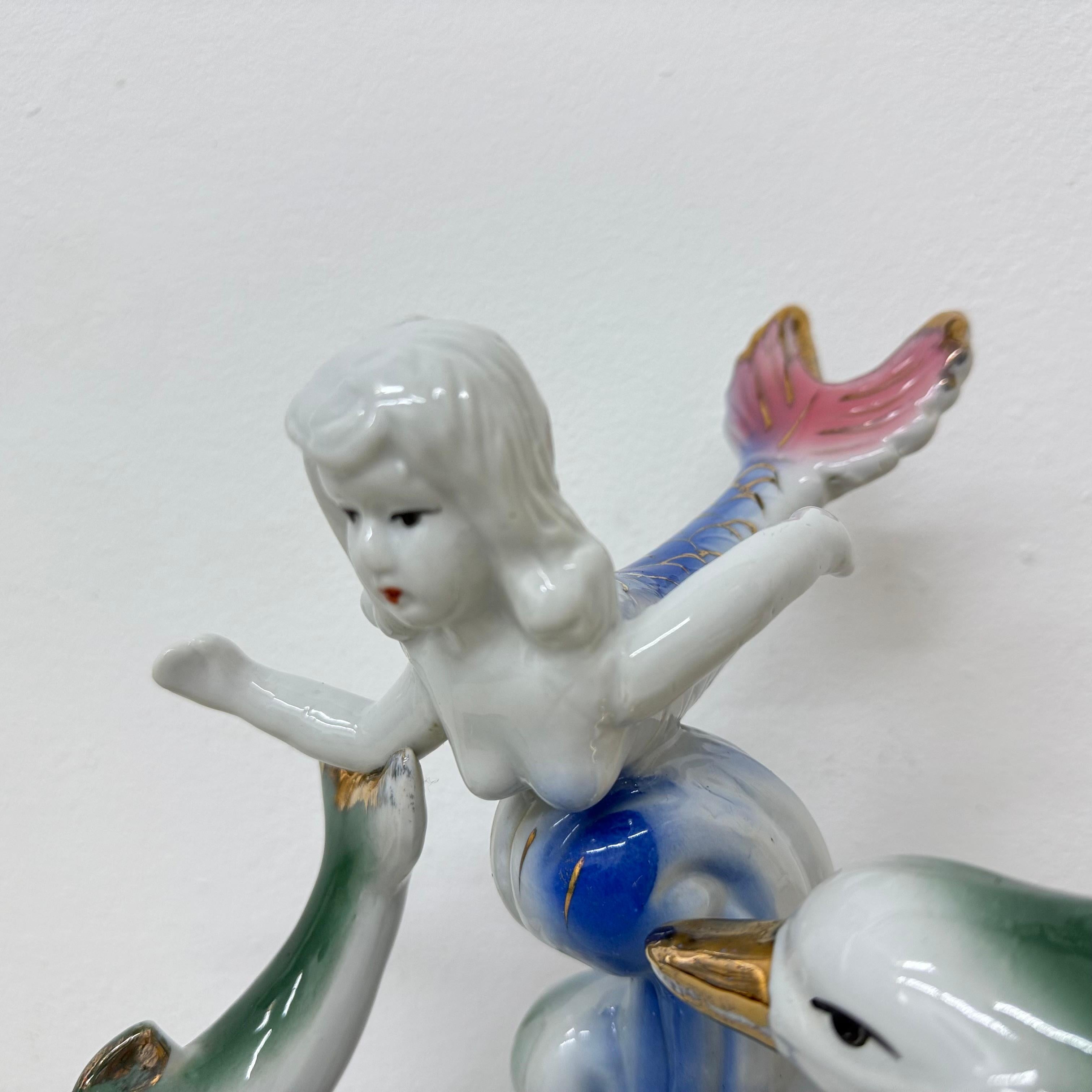 Lampe de table vintage avec sirène et dauphins, années 1980 en vente 1