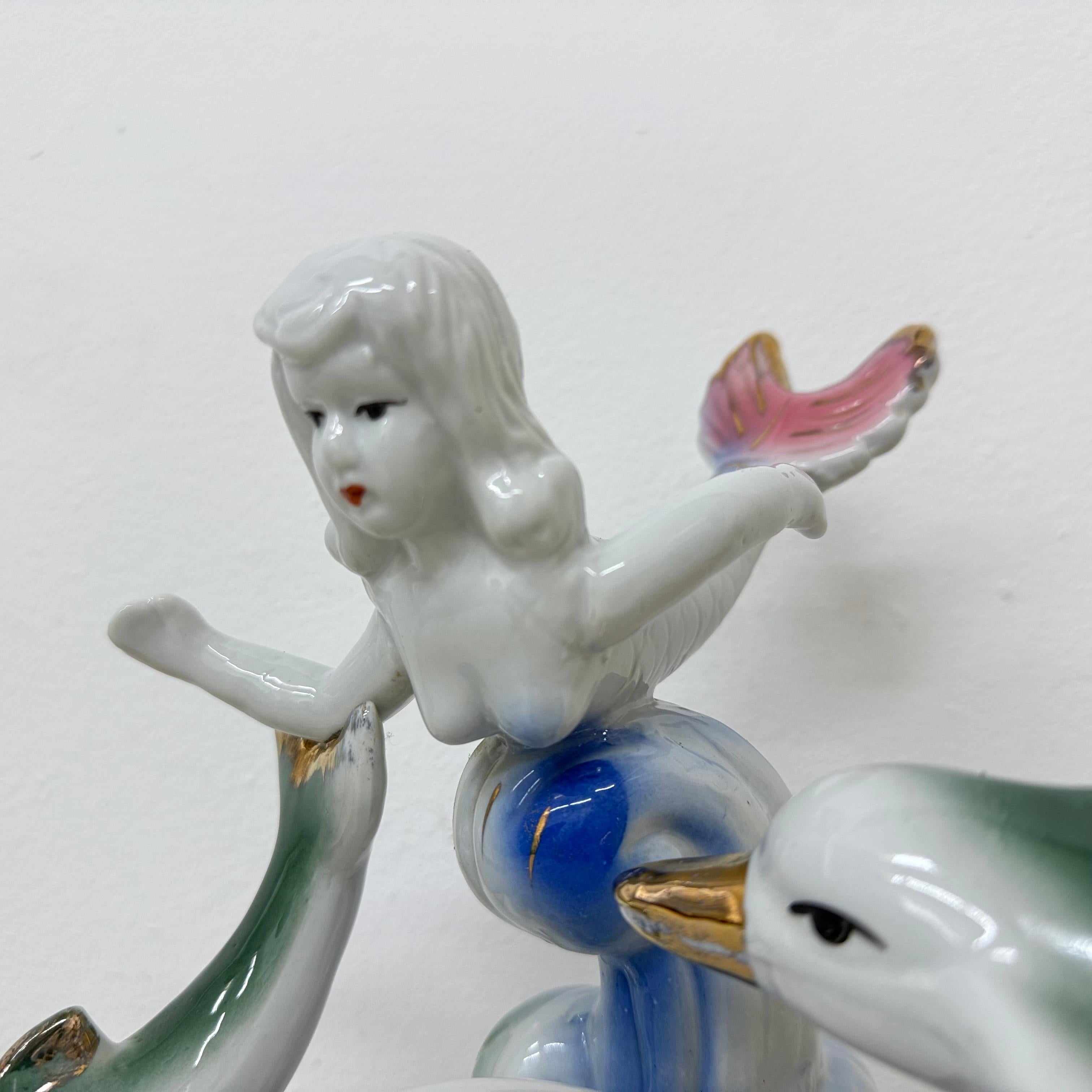 Lampe de table vintage avec sirène et dauphins, années 1980 en vente 2