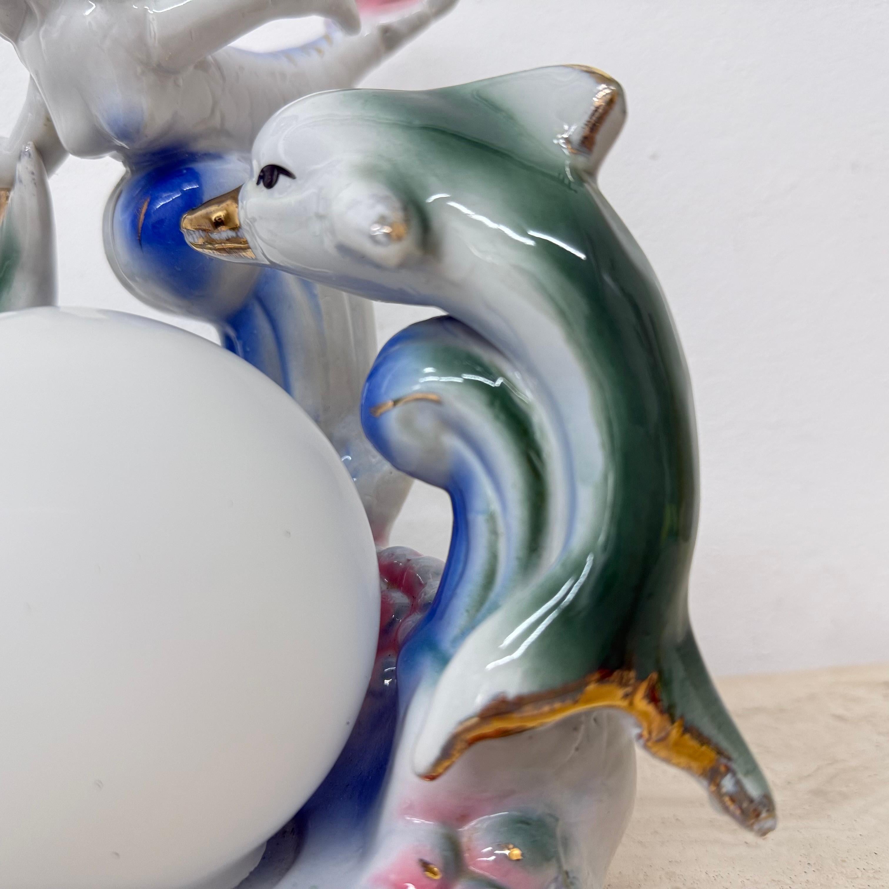 Lampe de table vintage avec sirène et dauphins, années 1980 en vente 3