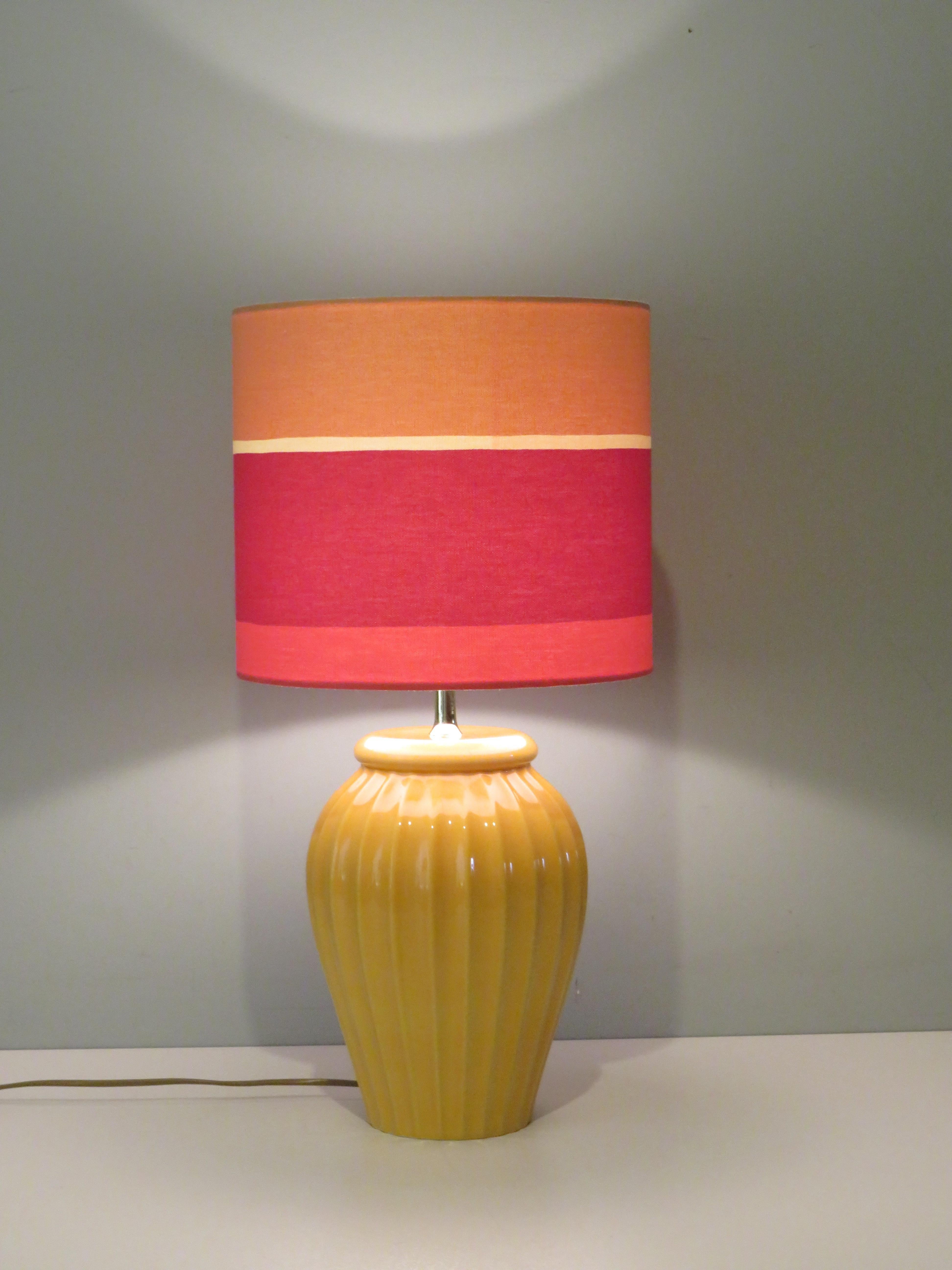 Bohemian Vintage Ceramic Table Lamp with New Handmade Lampshade, France 1960 For Sale