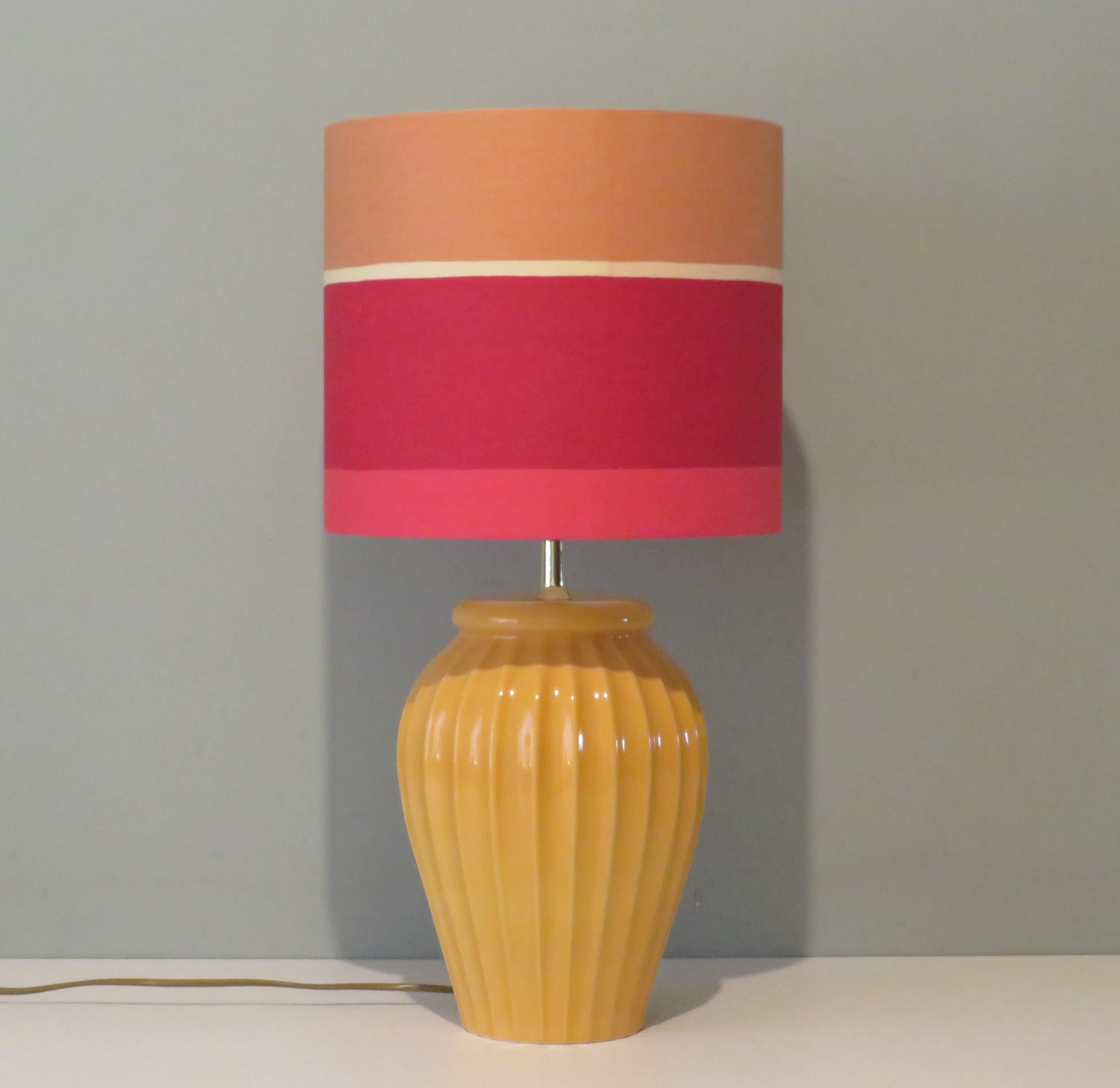 French Vintage Ceramic Table Lamp with New Handmade Lampshade, France 1960 For Sale