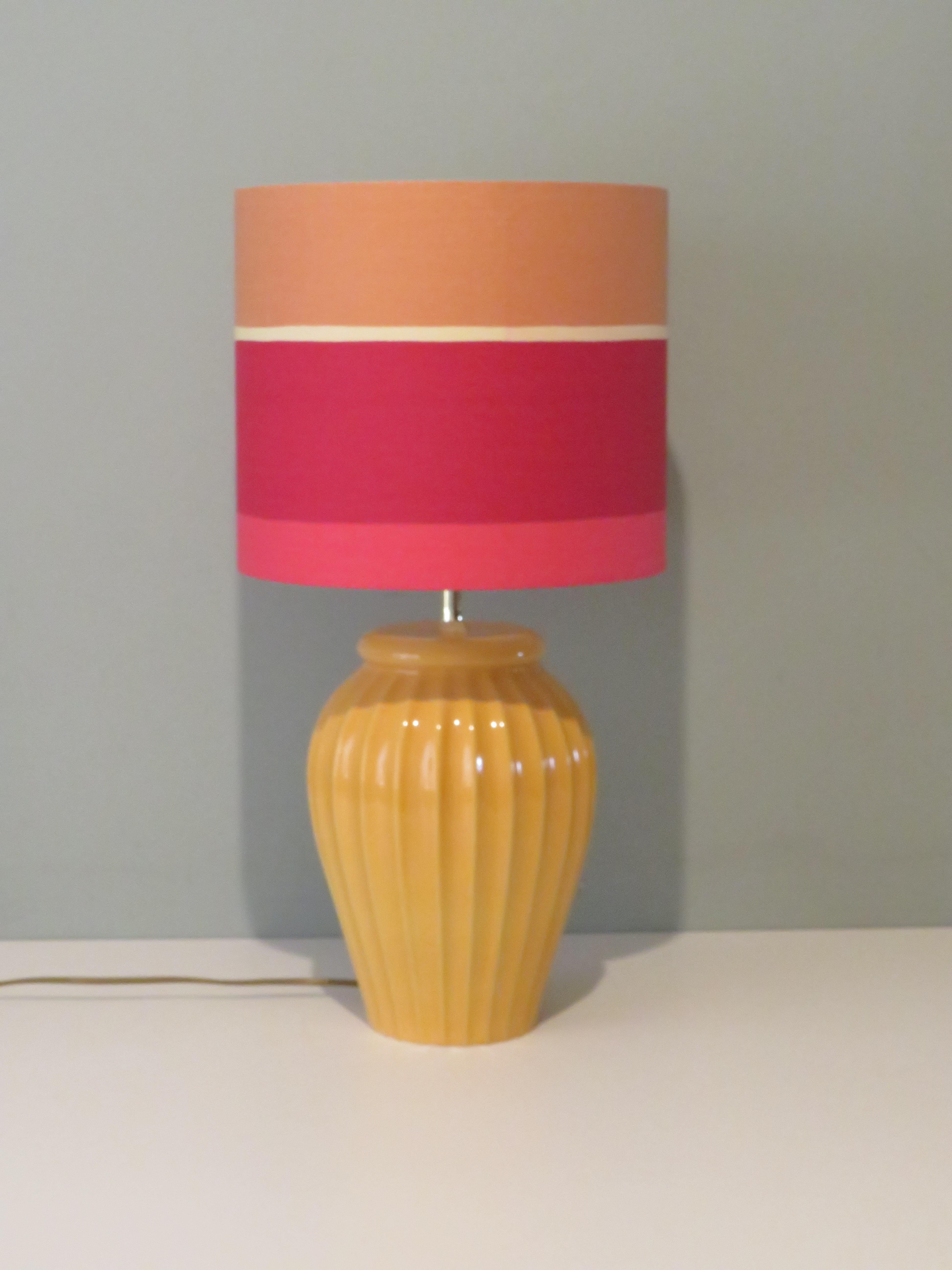 Vintage Ceramic Table Lamp with New Handmade Lampshade, France 1960 For Sale 1