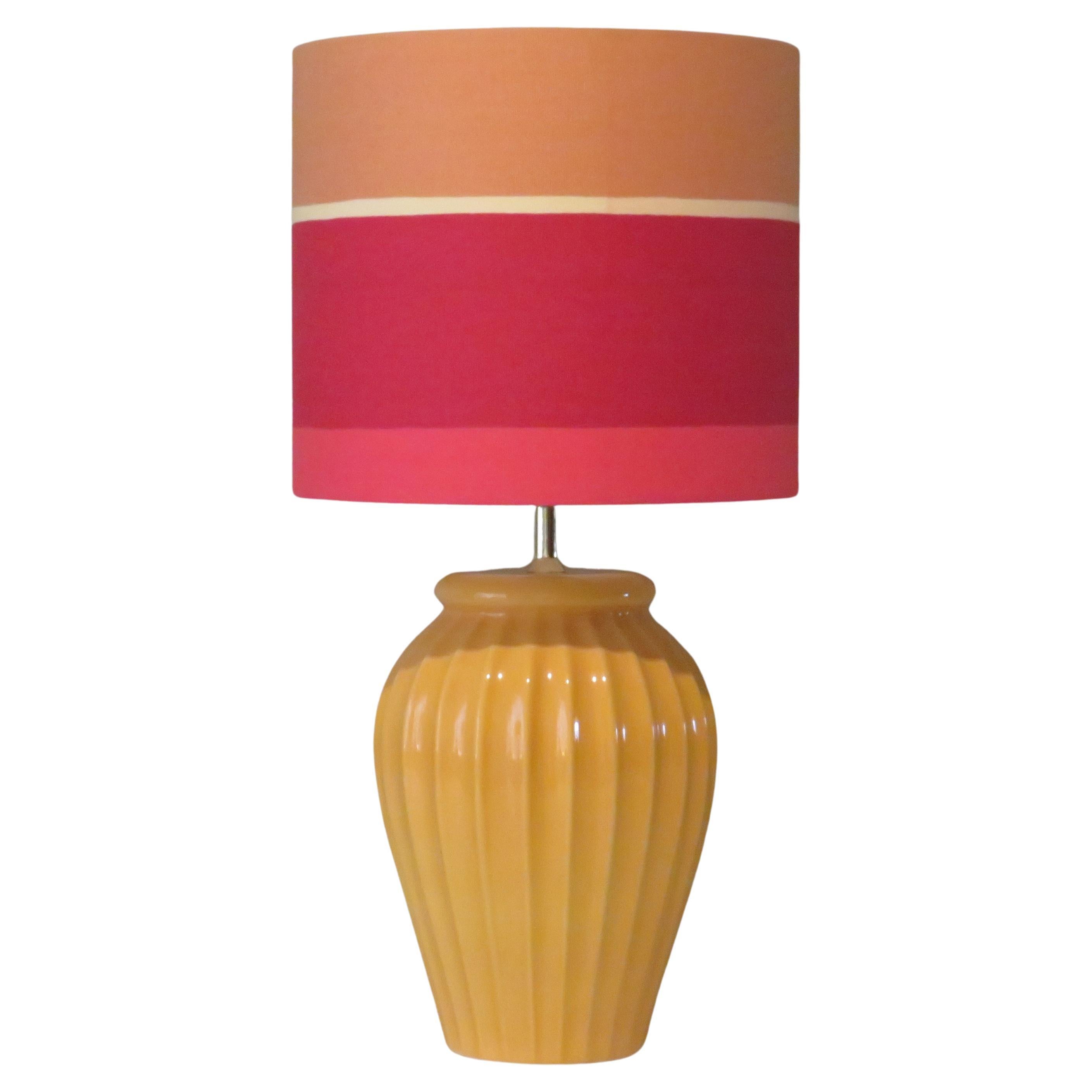 Vintage Ceramic Table Lamp with New Handmade Lampshade, France 1960 For Sale