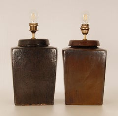 Vintage Ceramic Table Lamps Chinoiserie Oriental Brown Jar Lamps