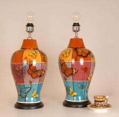 Vintage Ceramic Table Lamps French Butterflies Modern Lamps - a Pair