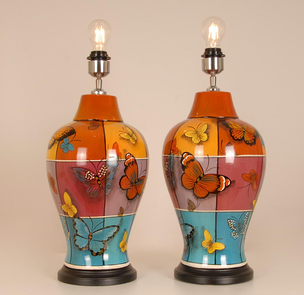 Vintage Ceramic Table Lamps French Butterflies Modern Lamps - a Pair In Good Condition For Sale In Wommelgem, VAN