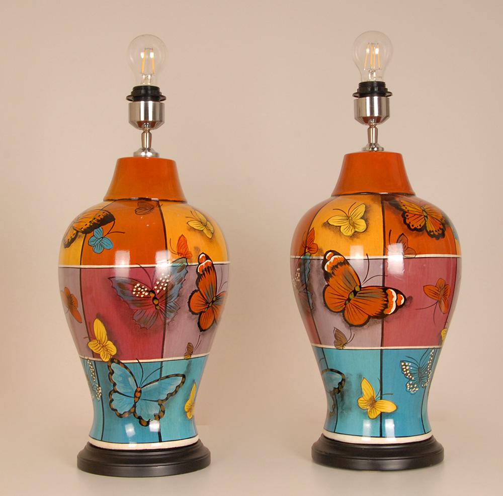 Vintage Ceramic Table Lamps French Butterflies Modern Lamps - a Pair For Sale 1