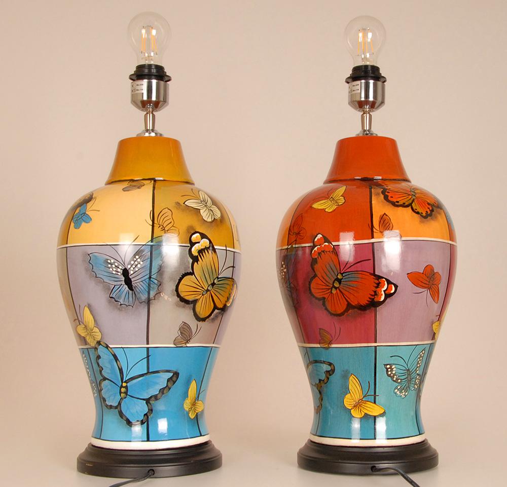 Vintage Ceramic Table Lamps French Butterflies Modern Lamps - a Pair For Sale 2