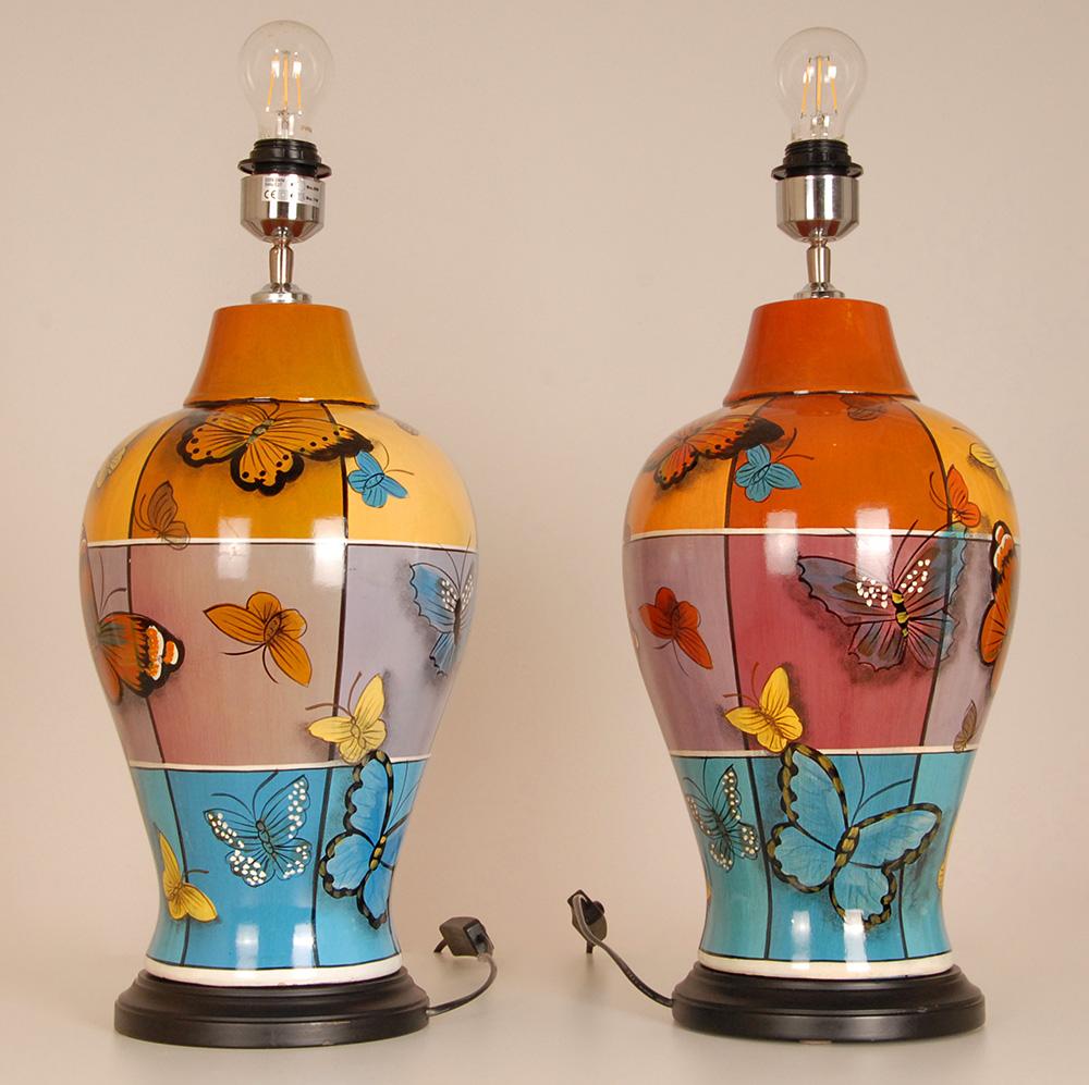 Vintage Ceramic Table Lamps French Butterflies Modern Lamps - a Pair For Sale 3