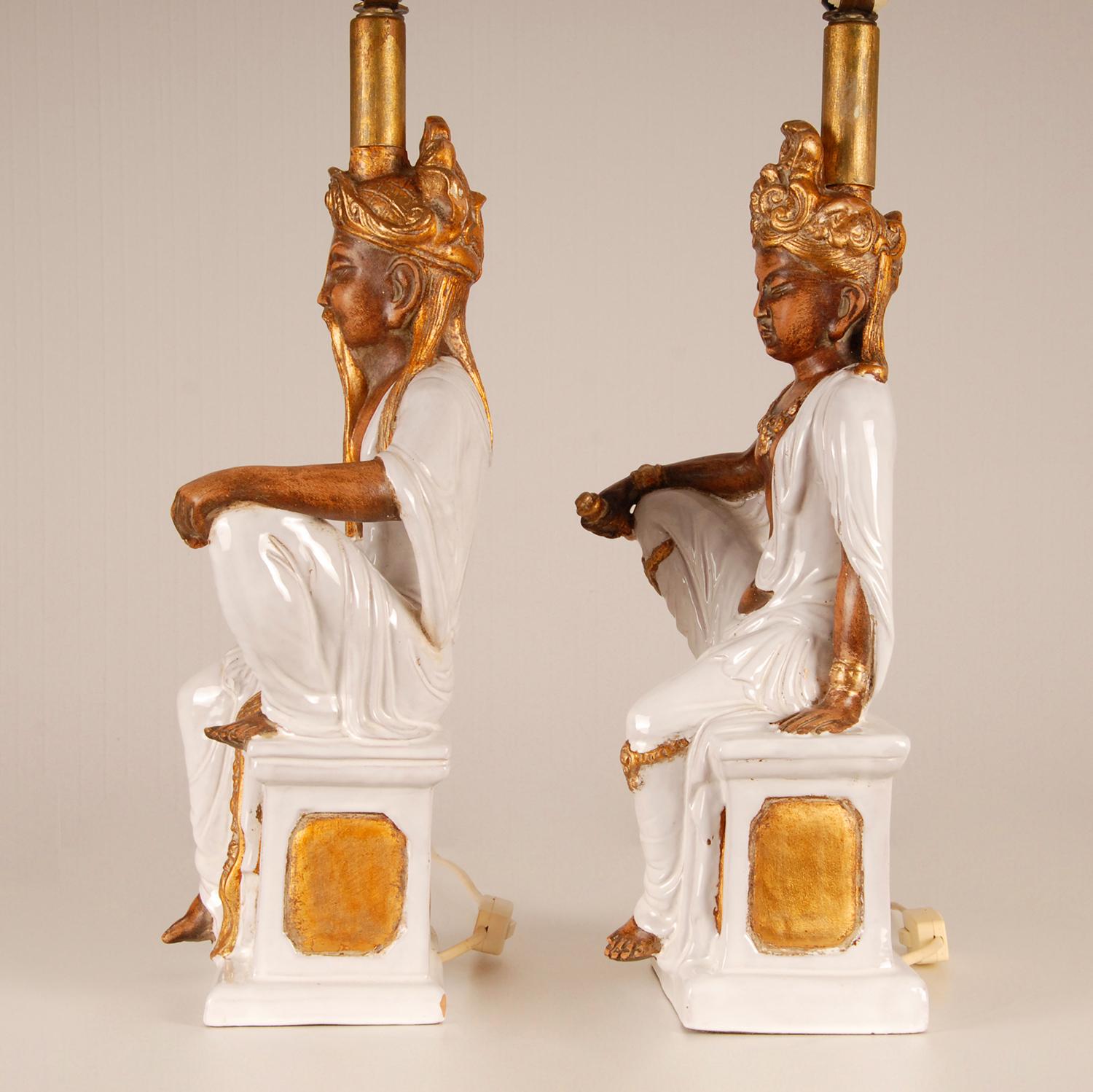 20ième siècle Lampes de table en céramique vintage - Chinoiserie italienne - Figures de Bouddha chinoises en vente