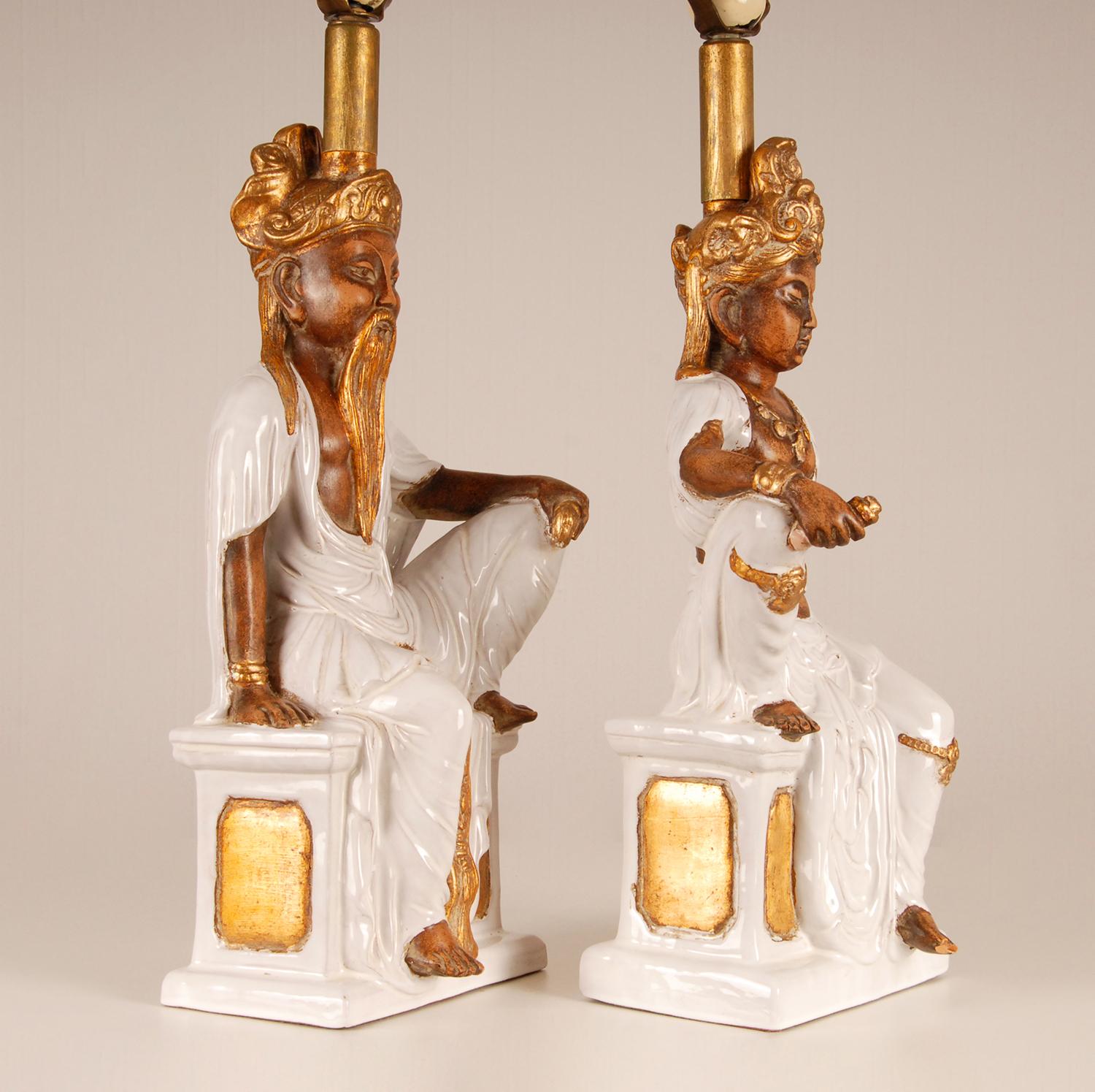20th Century Vintage Ceramic Table Lamps Italian Chinoiserie Chinese Buddha figures Ceramic For Sale