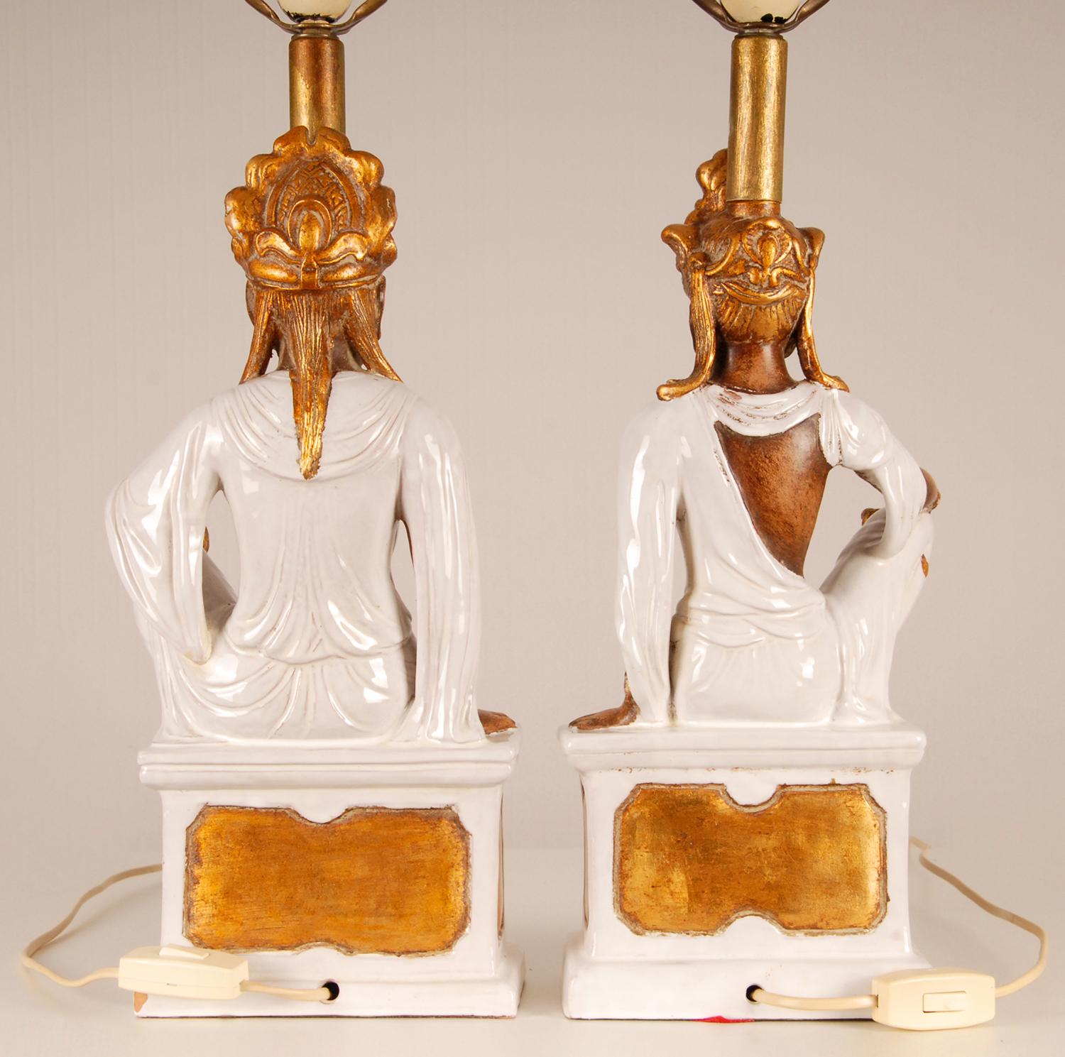 Lampes de table en céramique vintage - Chinoiserie italienne - Figures de Bouddha chinoises en vente 1