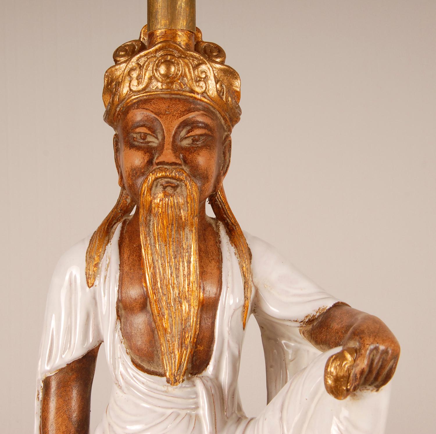 Lampes de table en céramique vintage - Chinoiserie italienne - Figures de Bouddha chinoises en vente 2