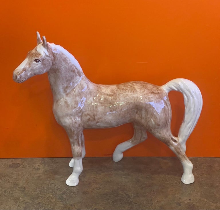 Vintage Ceramic Tan Horse Sculpture by Dorothy Kindell For Sale at 1stDibs