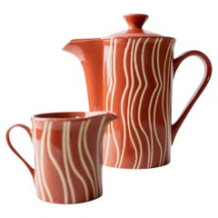 Vintage-Keramik-Tee- oder Kaffeeservice, Teekanne mit Deckel und Milchkännchen, 1970er Jahre