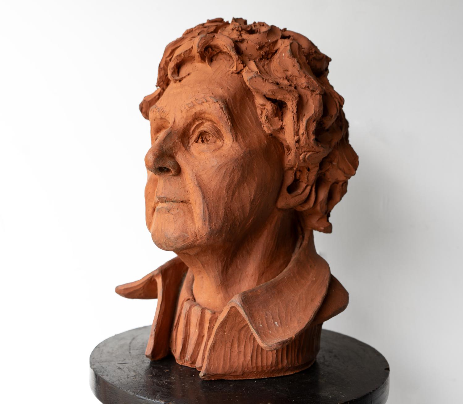 Hand-Crafted Vintage Ceramic Terracotta Portrait Bust Sculpture, Late 20th Century For Sale