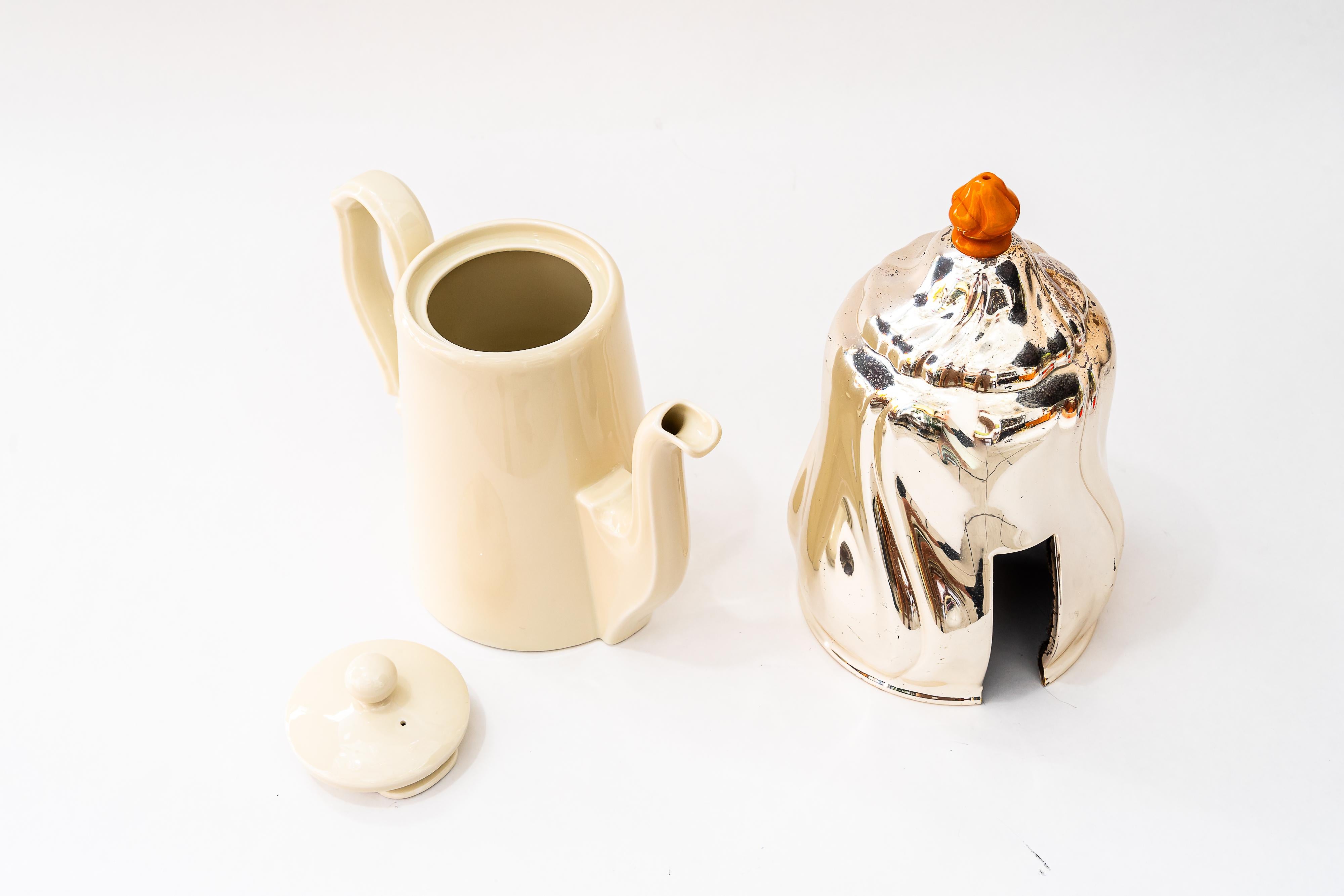 Vintage Keramik Thermoskanne mit Metalldeckel Kaffeekanne Deutschland um 1950er Jahre im Angebot 4