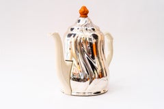 Vintage ceramic thermos with metal cover coffee can germany around 1950s