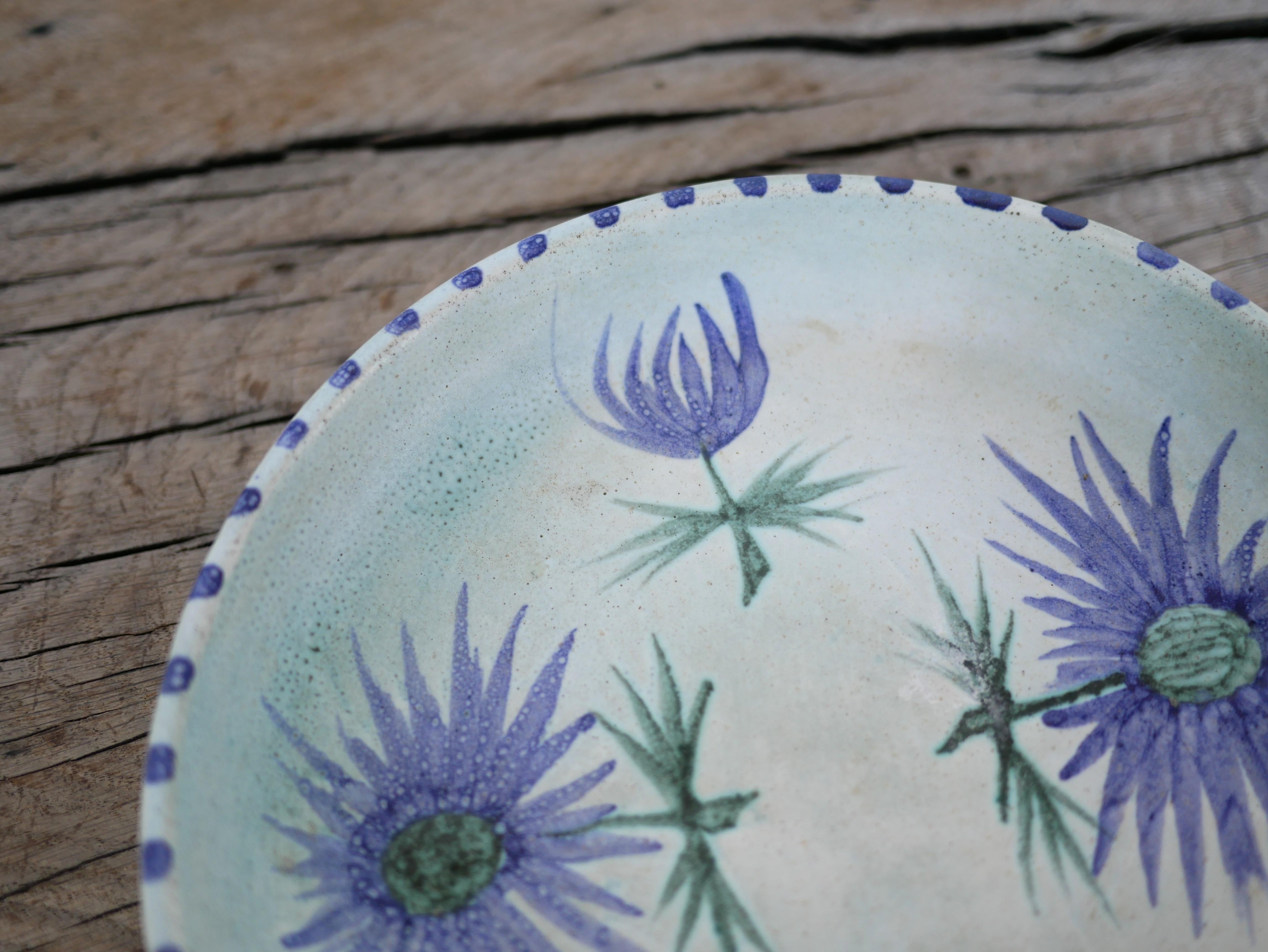 Plato de cardo de cerámica vintage de Marie Madeleine Jolly siglo XX en venta