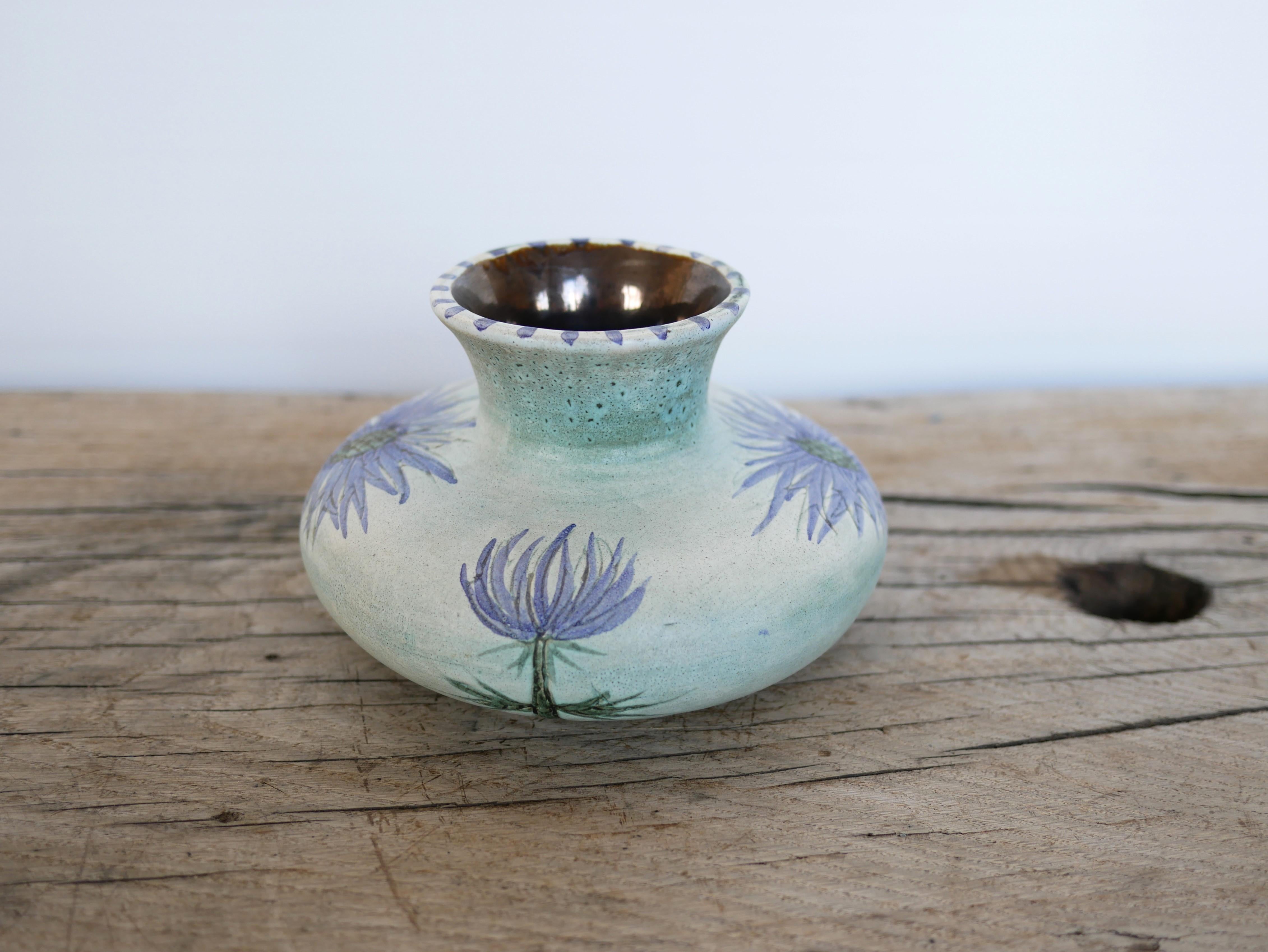French Vintage ceramic thistle vase by Marie Madeleine Jolly For Sale