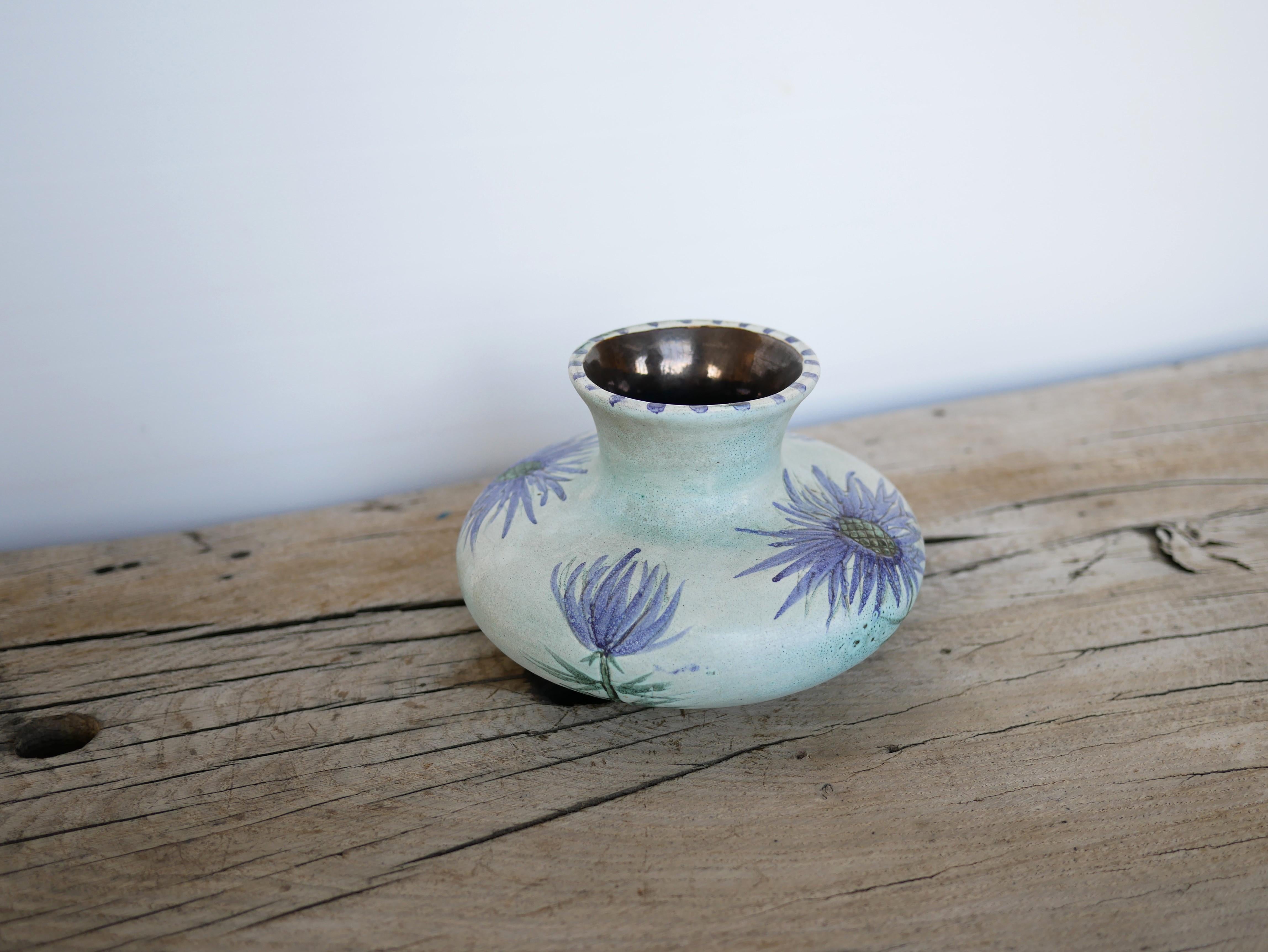 Ceramic Vintage ceramic thistle vase by Marie Madeleine Jolly For Sale