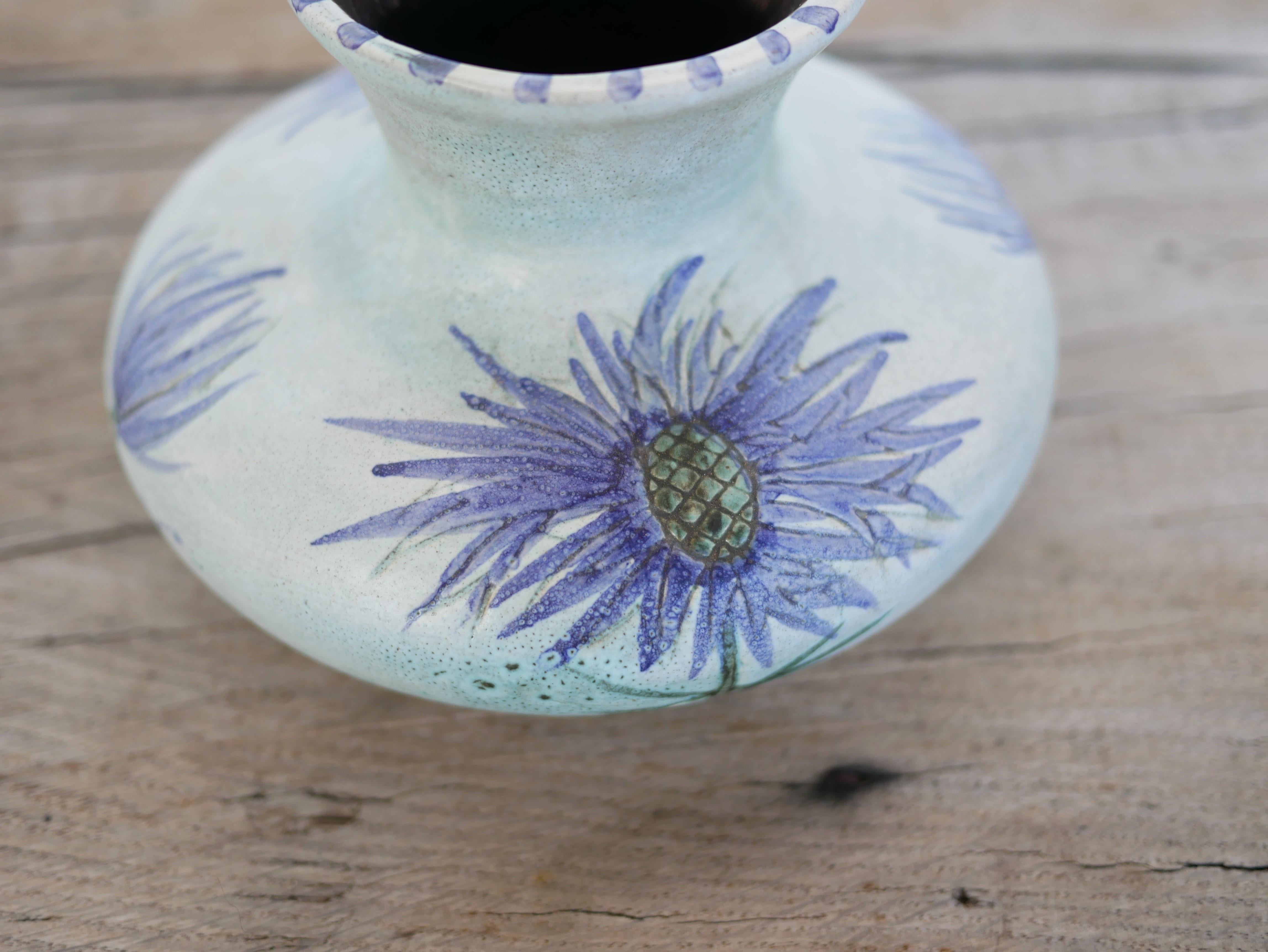 Vintage ceramic thistle vase by Marie Madeleine Jolly For Sale 1