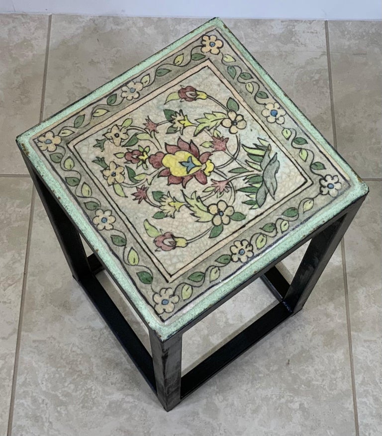 Vintage Ceramic Tile Side Table For Sale at 1stDibs