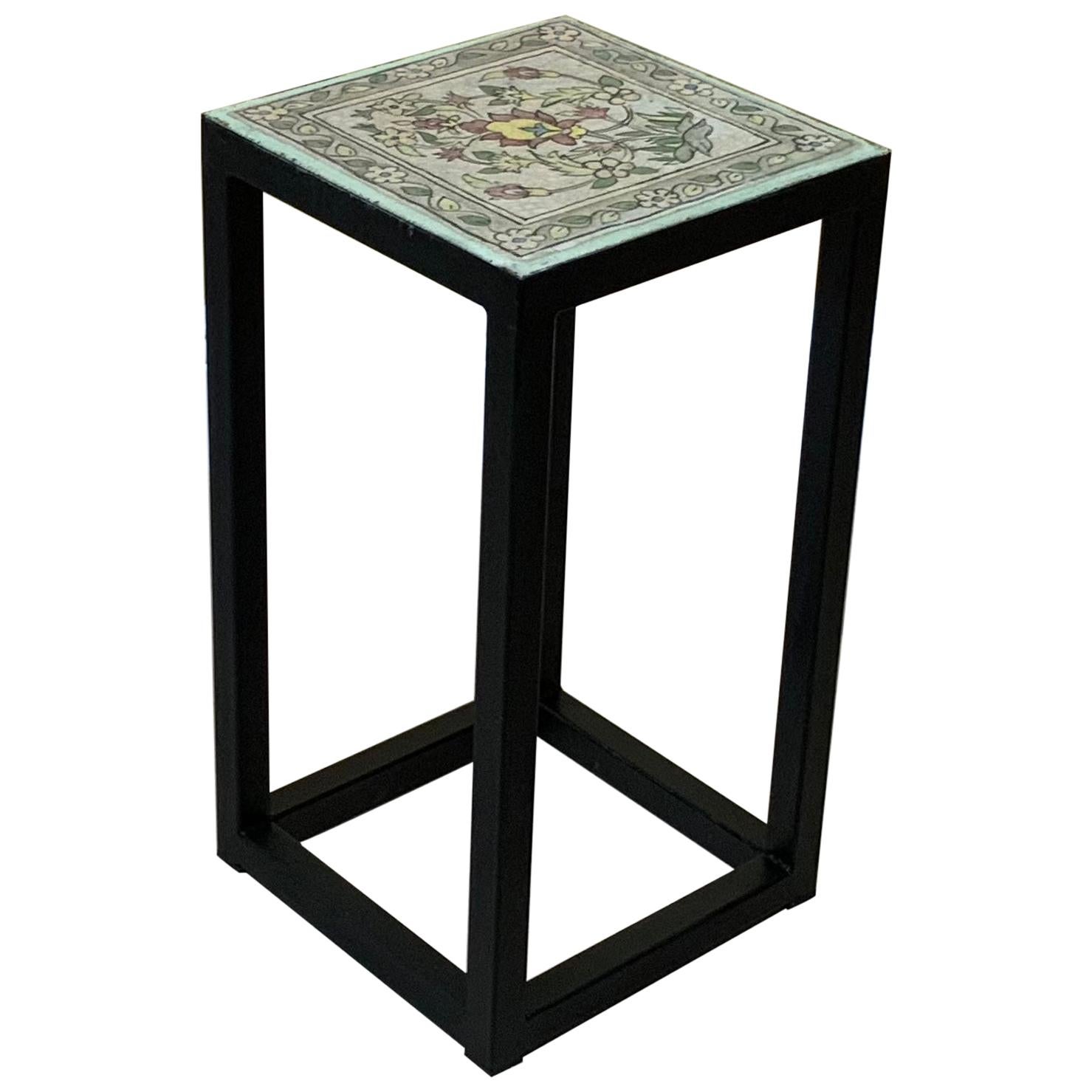 Table d'appoint vintage en céramique avec carreaux