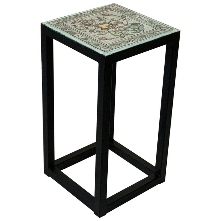 Vintage Ceramic Tile Side Table For Sale at 1stDibs
