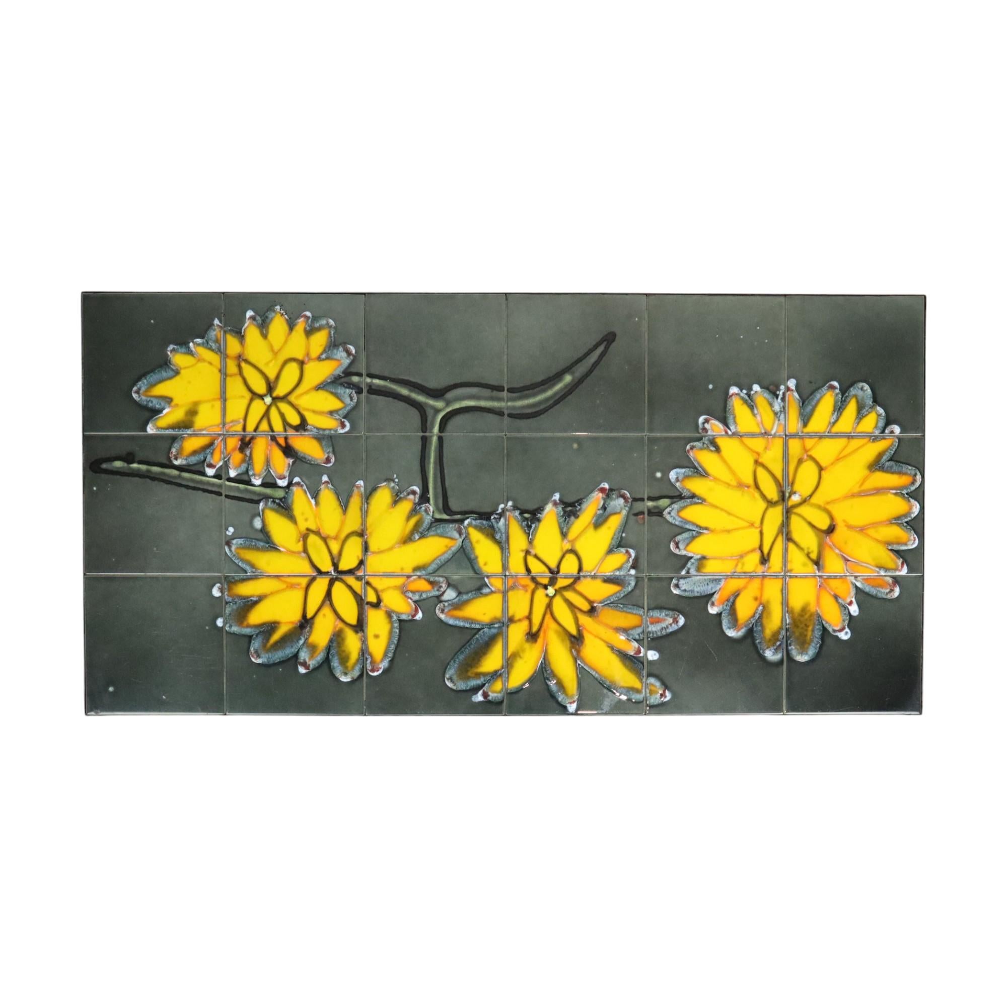 Vintage Ceramic Tile Table Adri Design Yellow Abstract Flower 92cm 3
