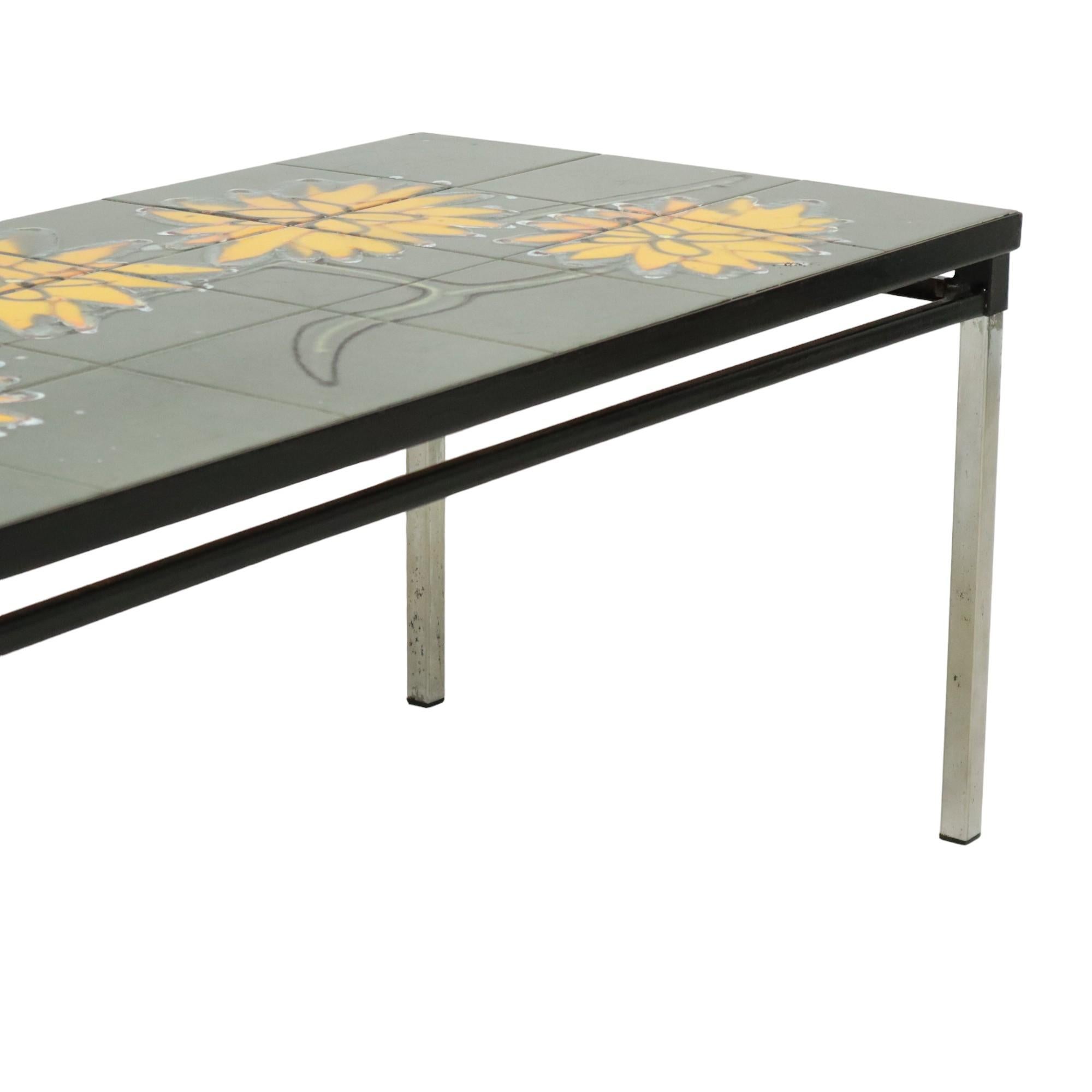 Glazed Vintage Ceramic Tile Table Adri Design Yellow Abstract Flower 92cm